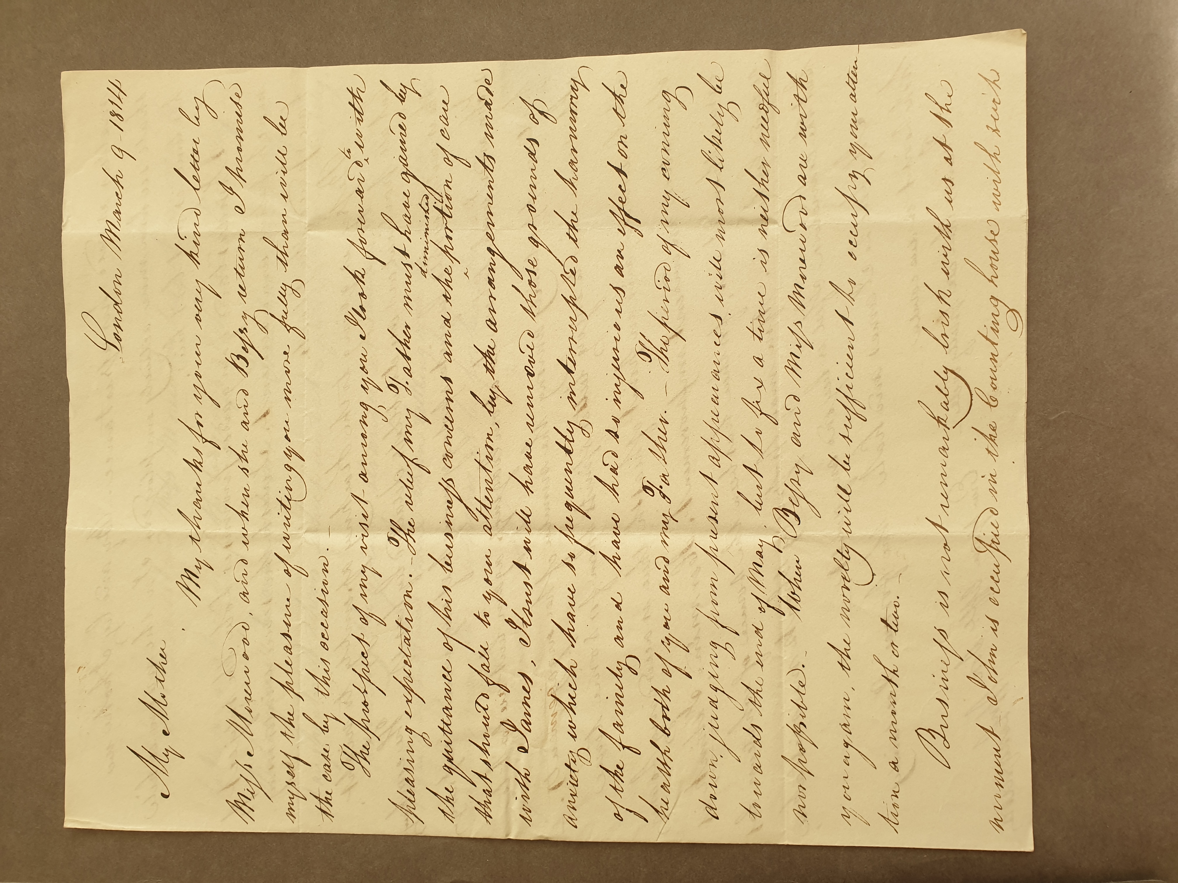 Image #1 of letter: William Longsdon to Elizabeth Longsdon (snr), 9 March 1814