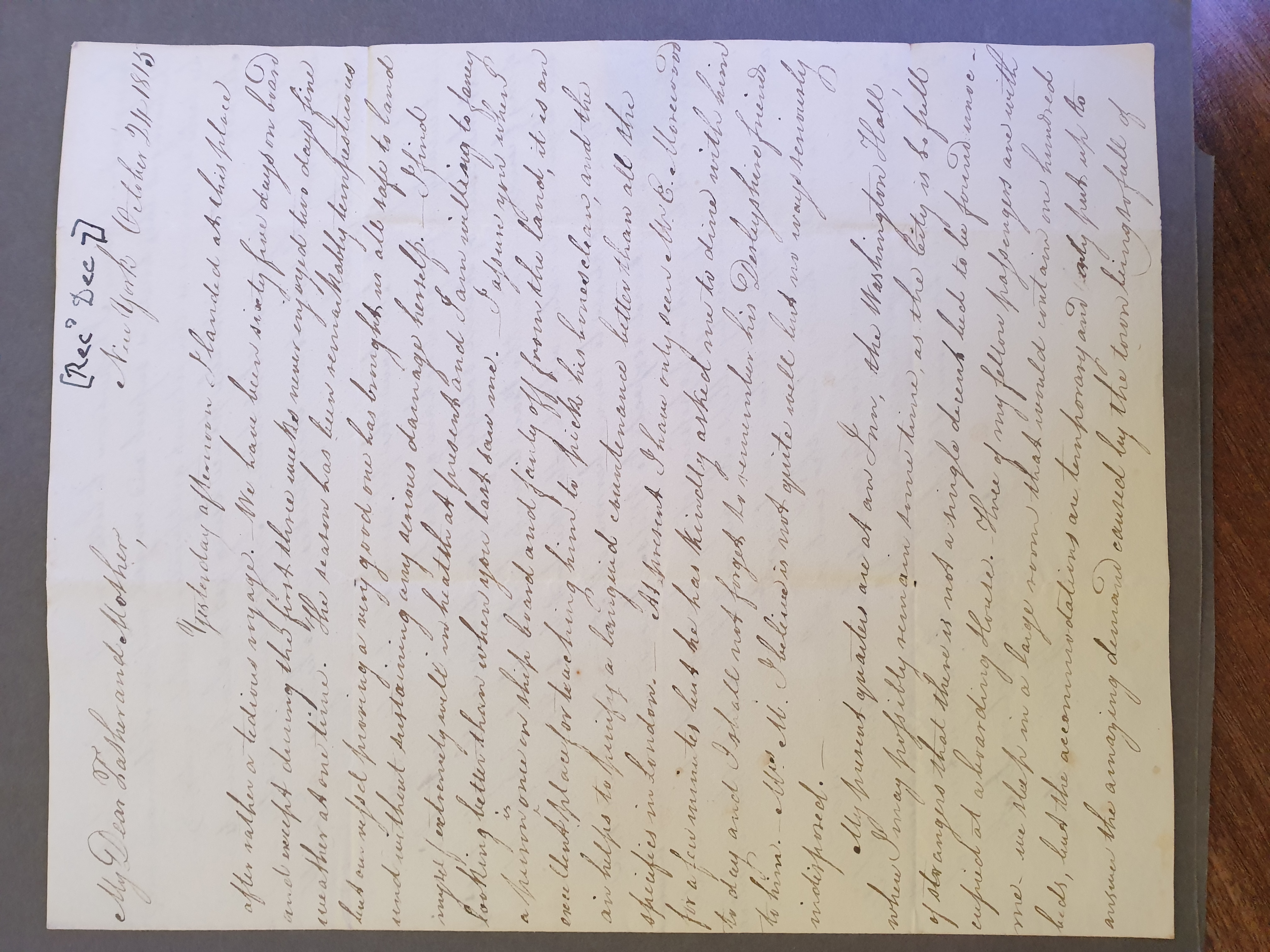 Image #1 of letter: William Longsdon to John Longsdon (snr) and Elizabeth Longsdon (snr), 24 October 1815