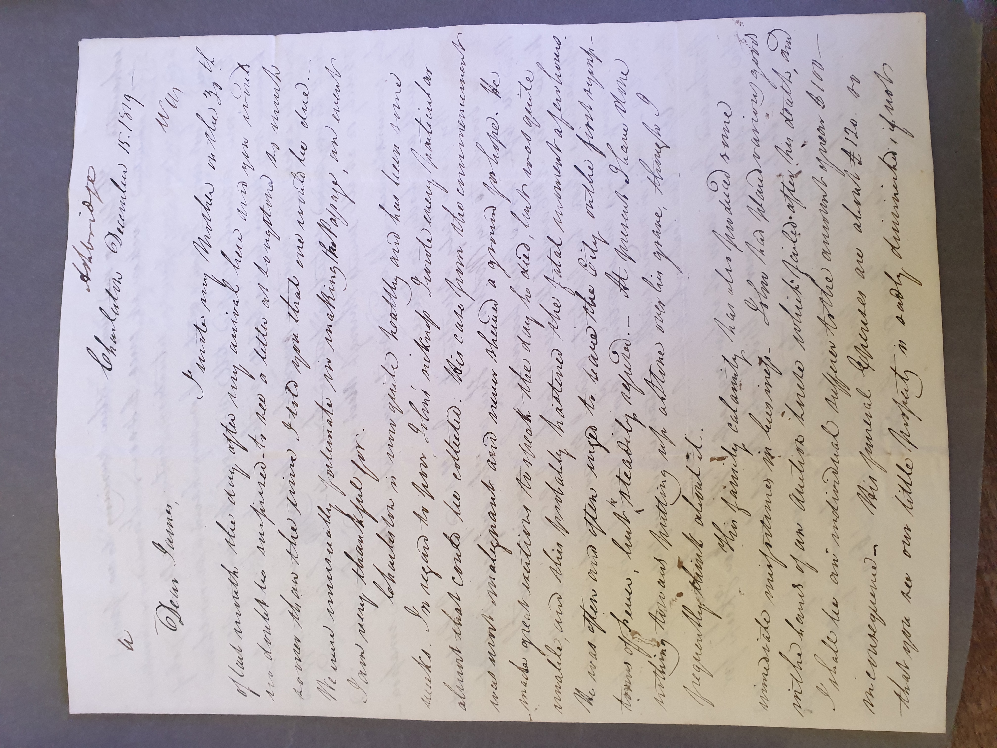 Image #1 of letter: William Longsdon to James Longsdon (jnr), 15 December 1819