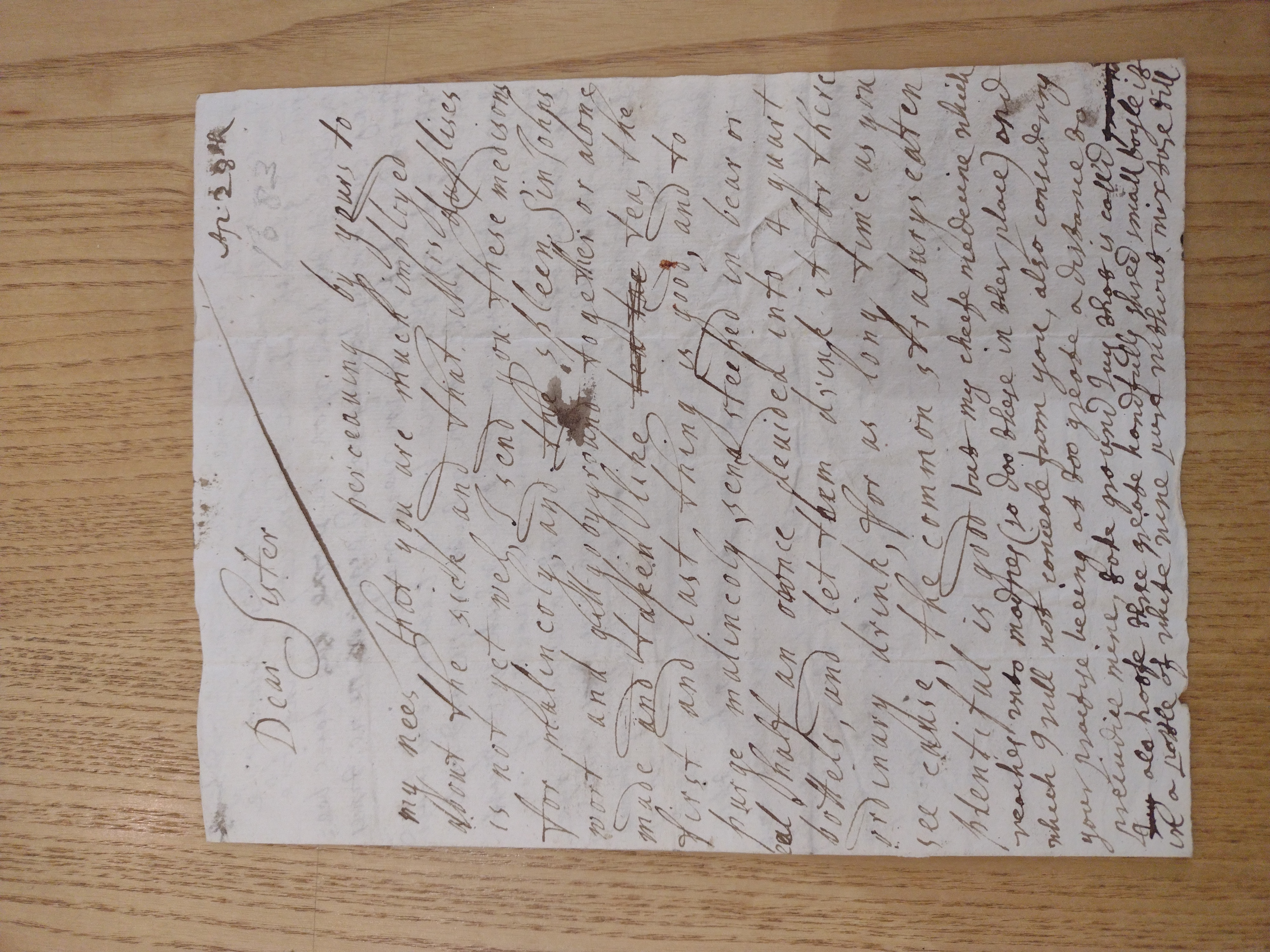 Image #1 of letter: [?Anne] Clinton to Margaret Boscawen, 28 April 1683