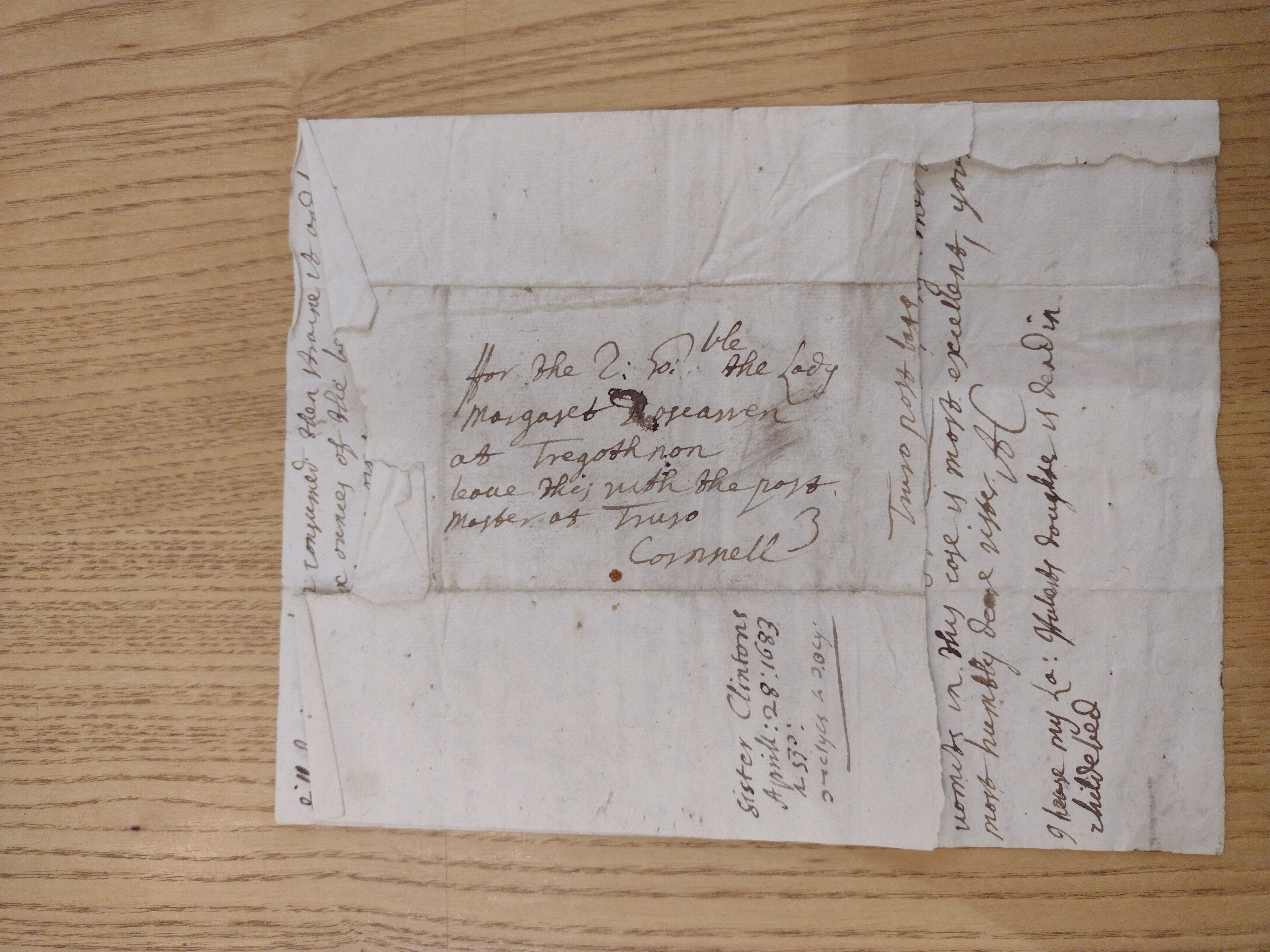 Image #3 of letter: [?Anne] Clinton to Margaret Boscawen, 28 April 1683