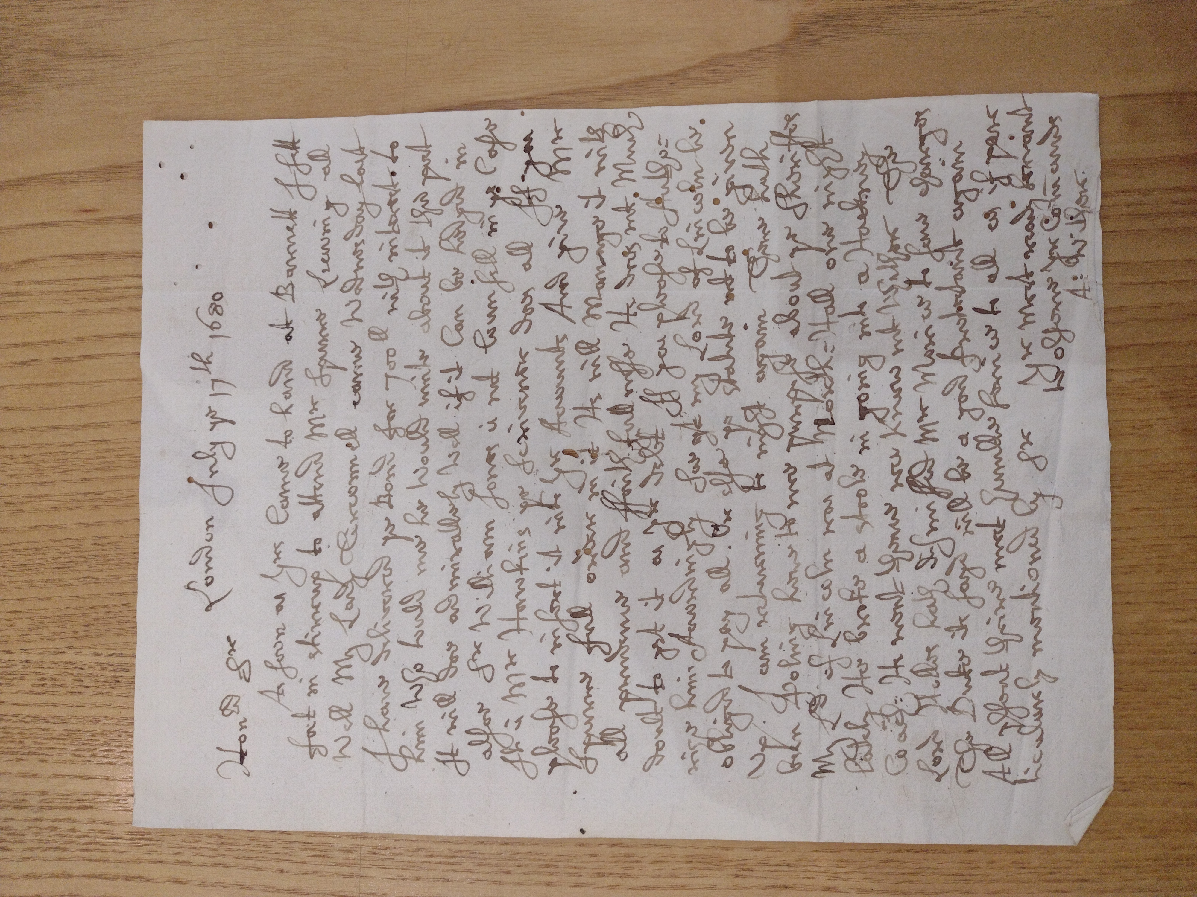Image #1 of letter: A Wilson to Hugh Boscawen, 17 July 1680