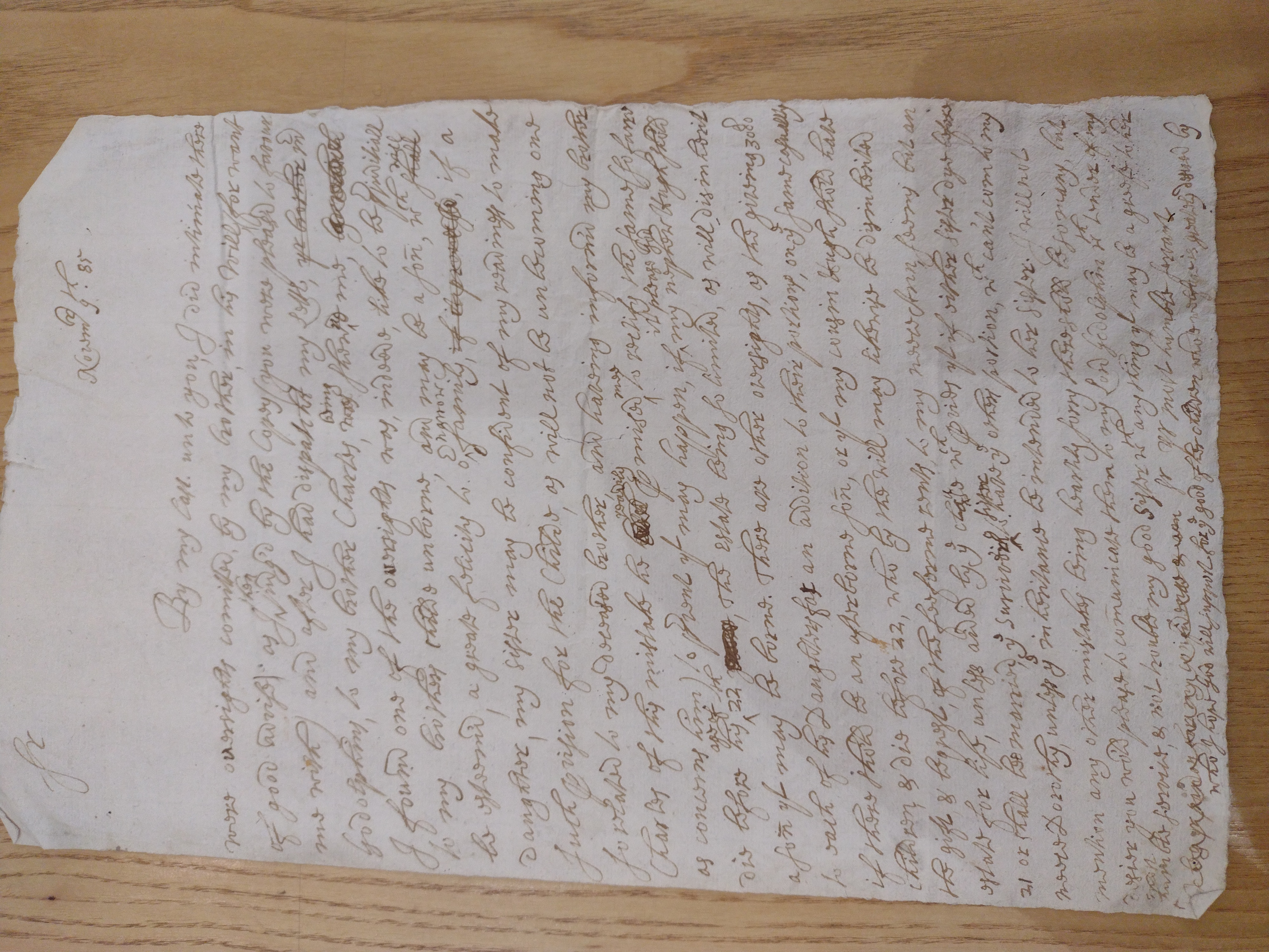 Image #1 of letter: Hugh Boscawen to [unknown], 9 November 1685