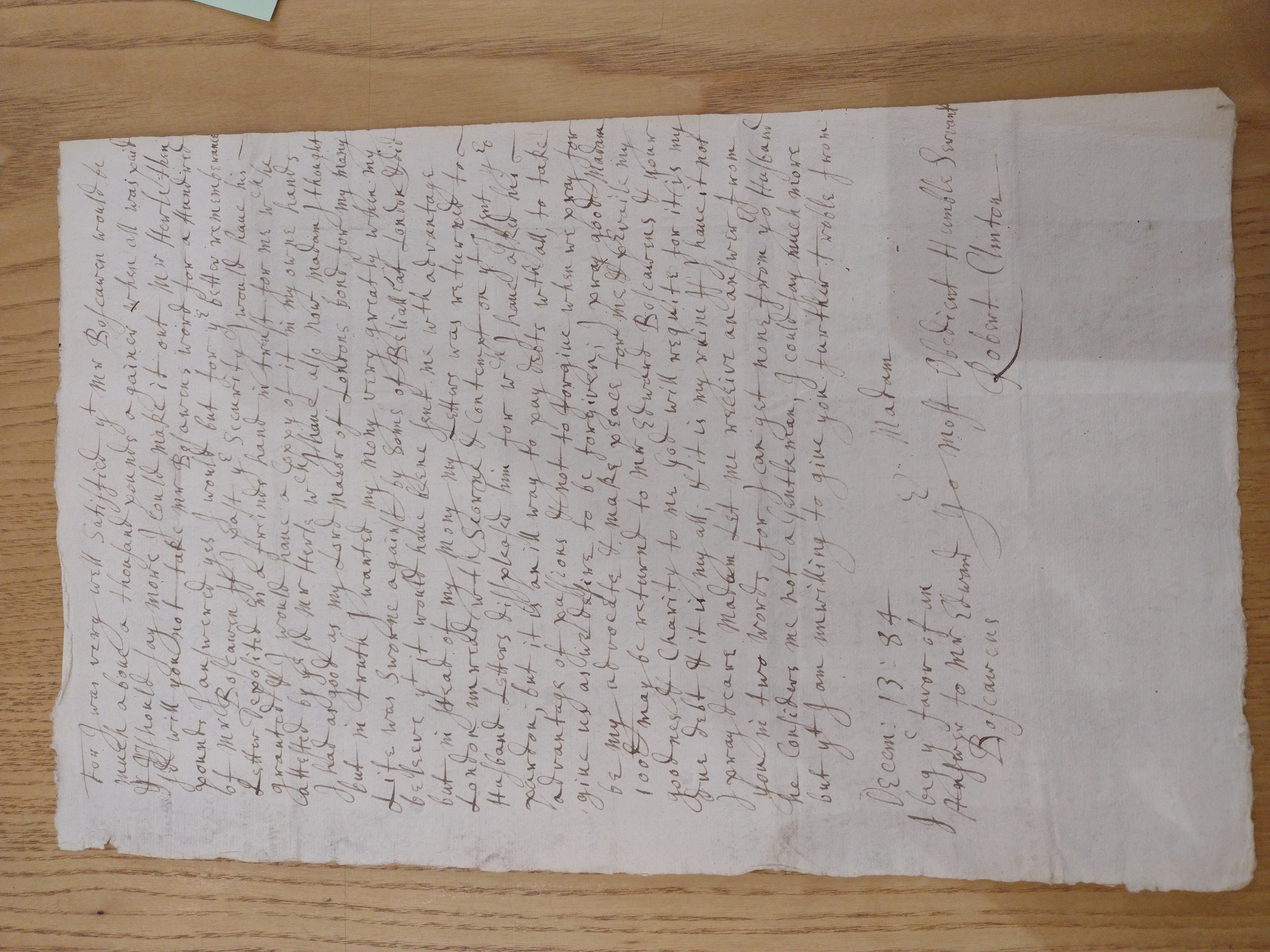 Image #2 of letter: Robert Clinton to Margaret Boscawen, 13 December 1684