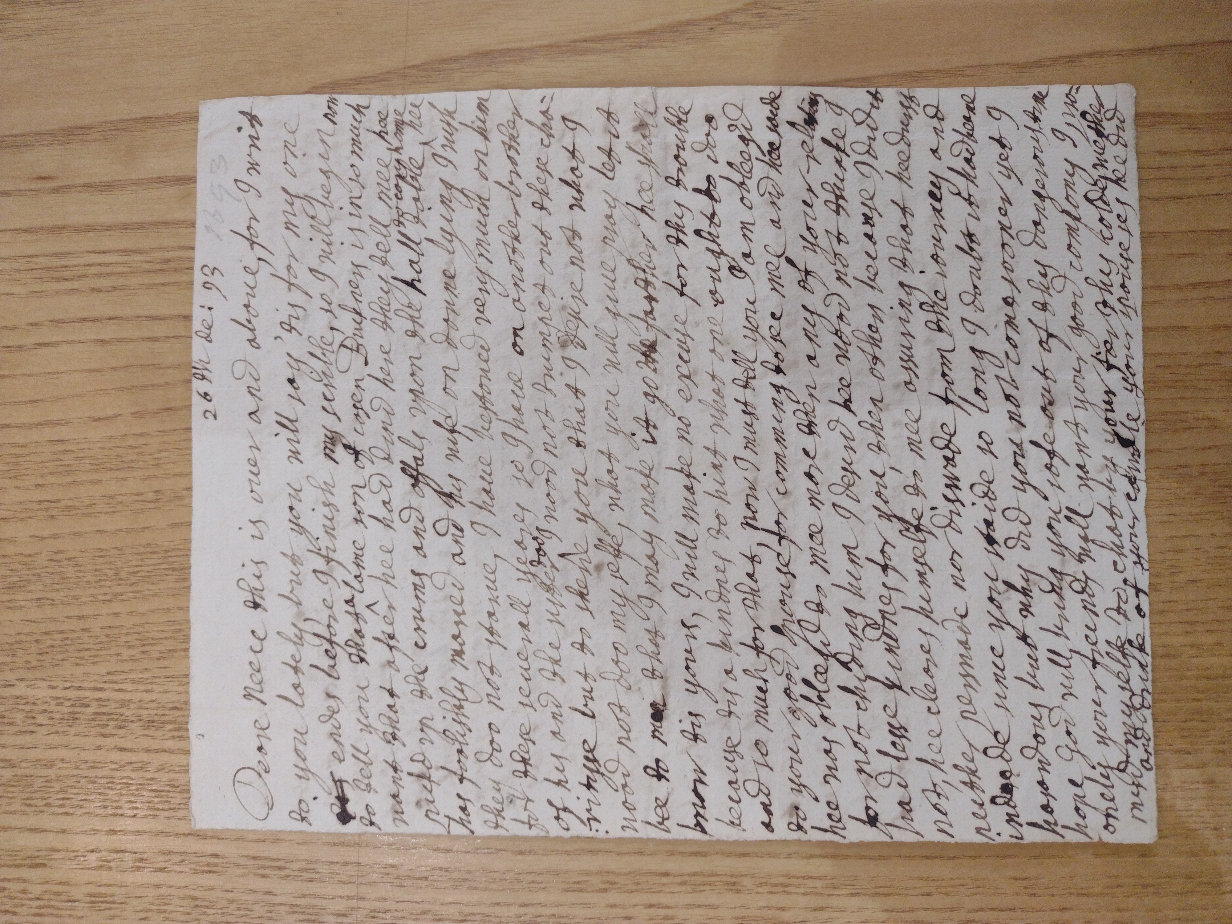 Image #1 of letter: Anne Clinton to Bridget Boscowan, 26 December 1693