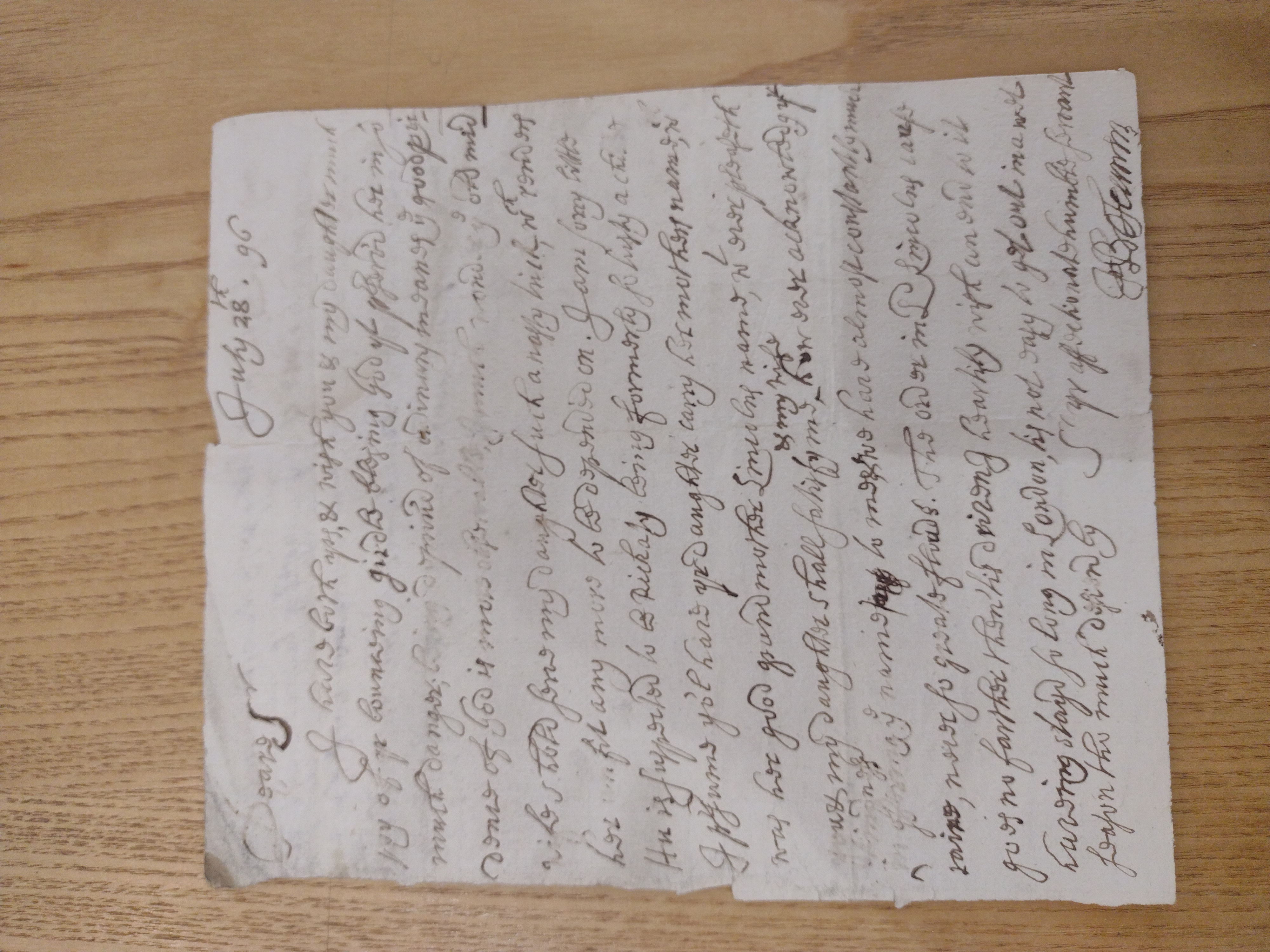 Image #1 of letter: Hugh Boscawen to Hugh Fortescue, 28 July 1696
