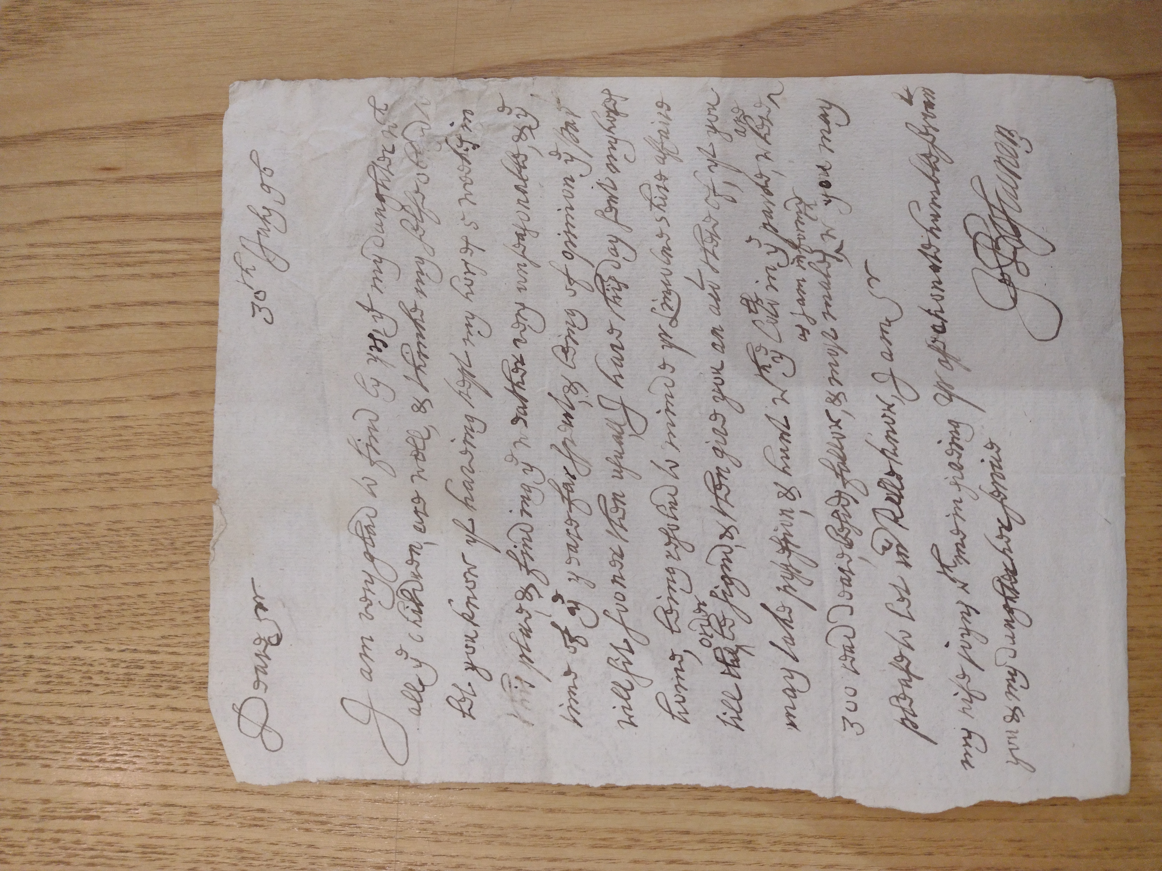 Image #1 of letter: Hugh Boscawen to Hugh Fortescue, 30 July 1696