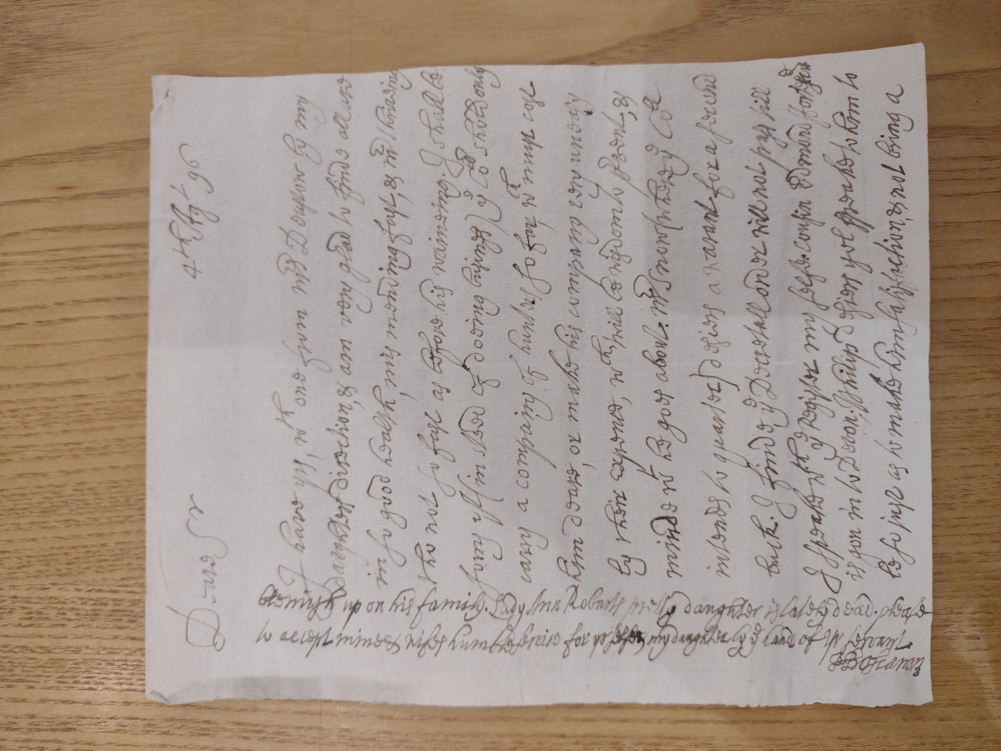 Image #1 of letter: Hugh Boscawen to Hugh Fortescue, 4 August 1696