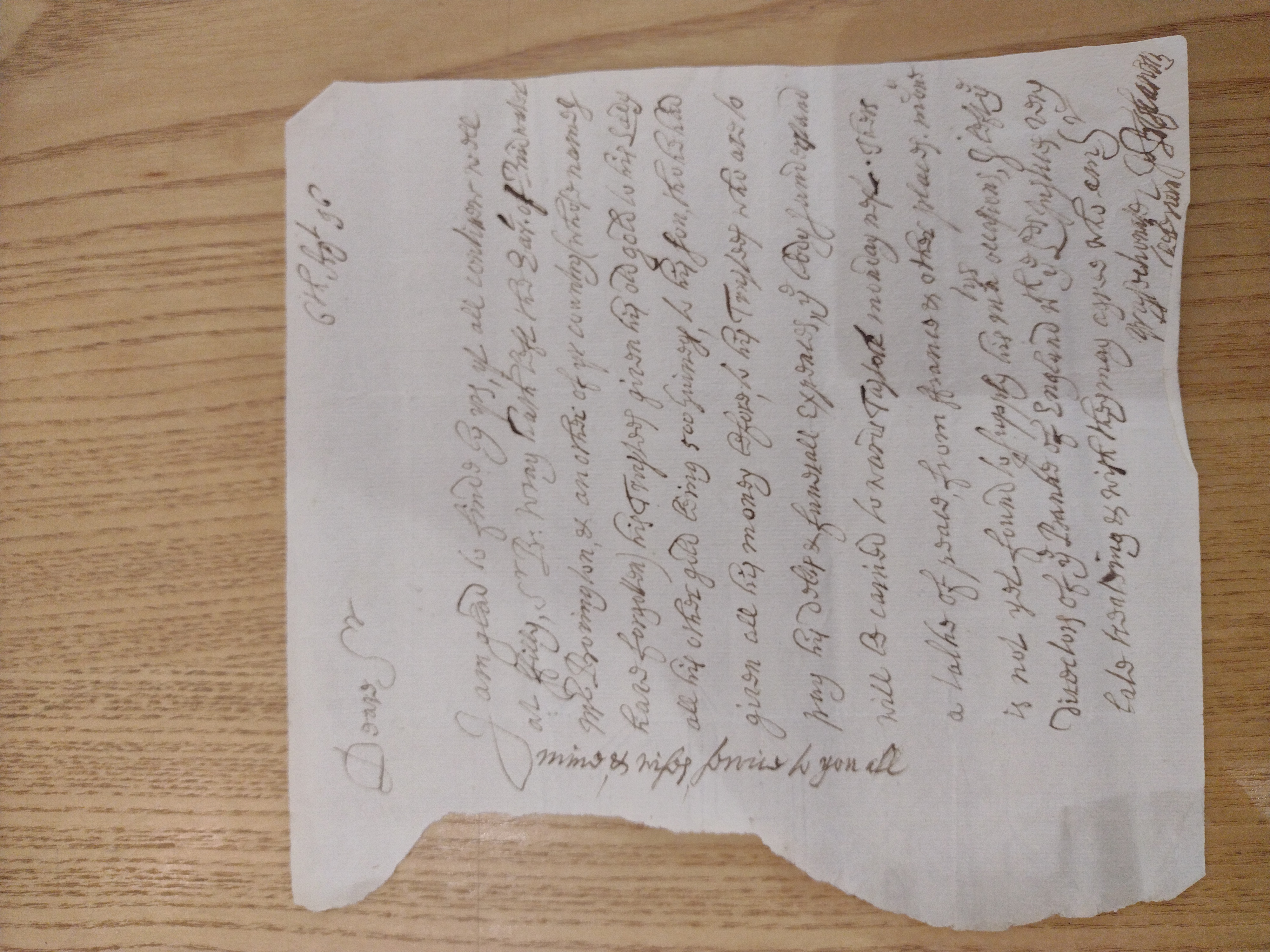 Image #1 of letter: Hugh Boscawen to Hugh Fortescue, 6 August 1696