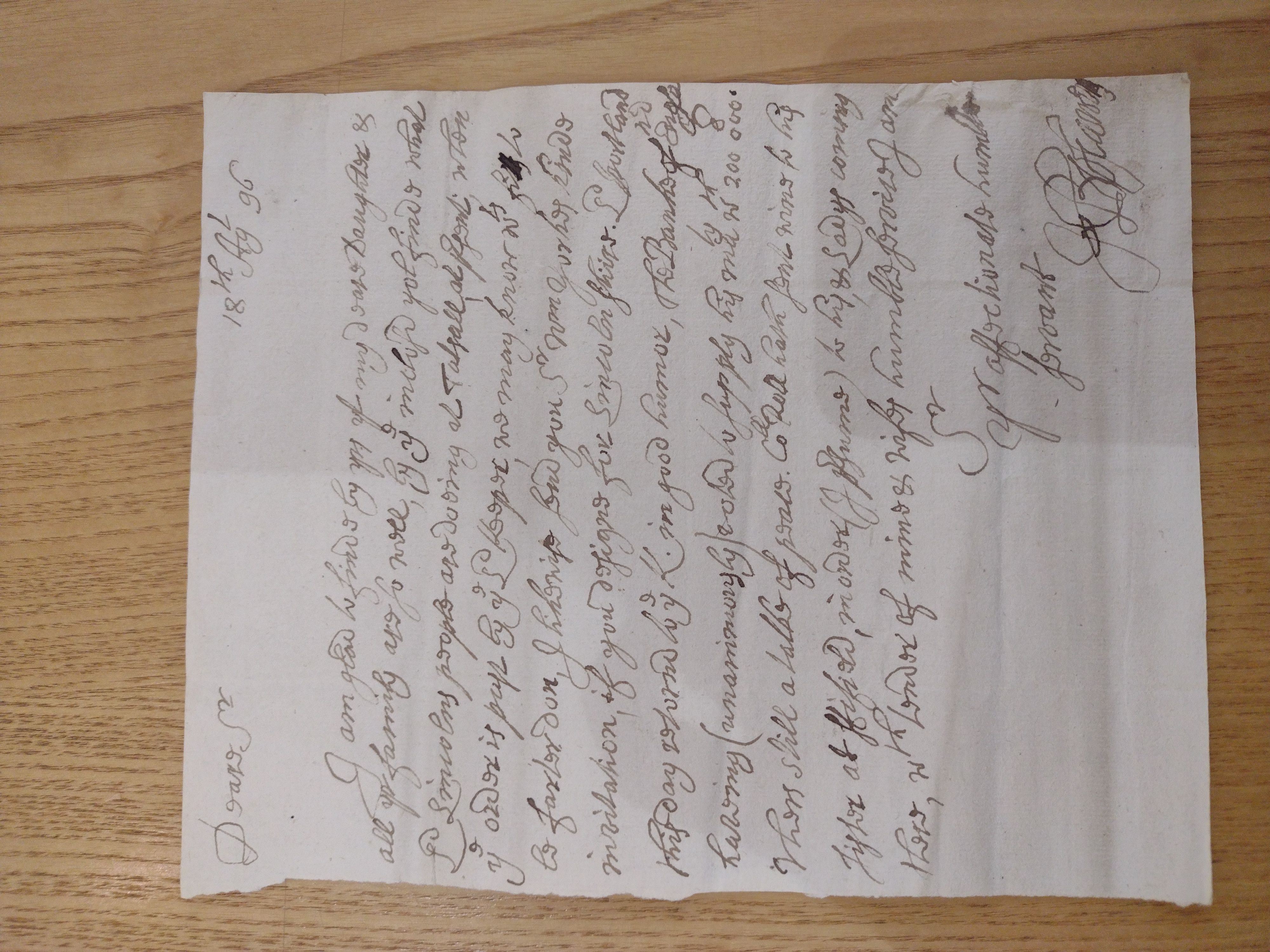 Image #1 of letter: Hugh Boscawen to Hugh Fortescue, 18 August 1696