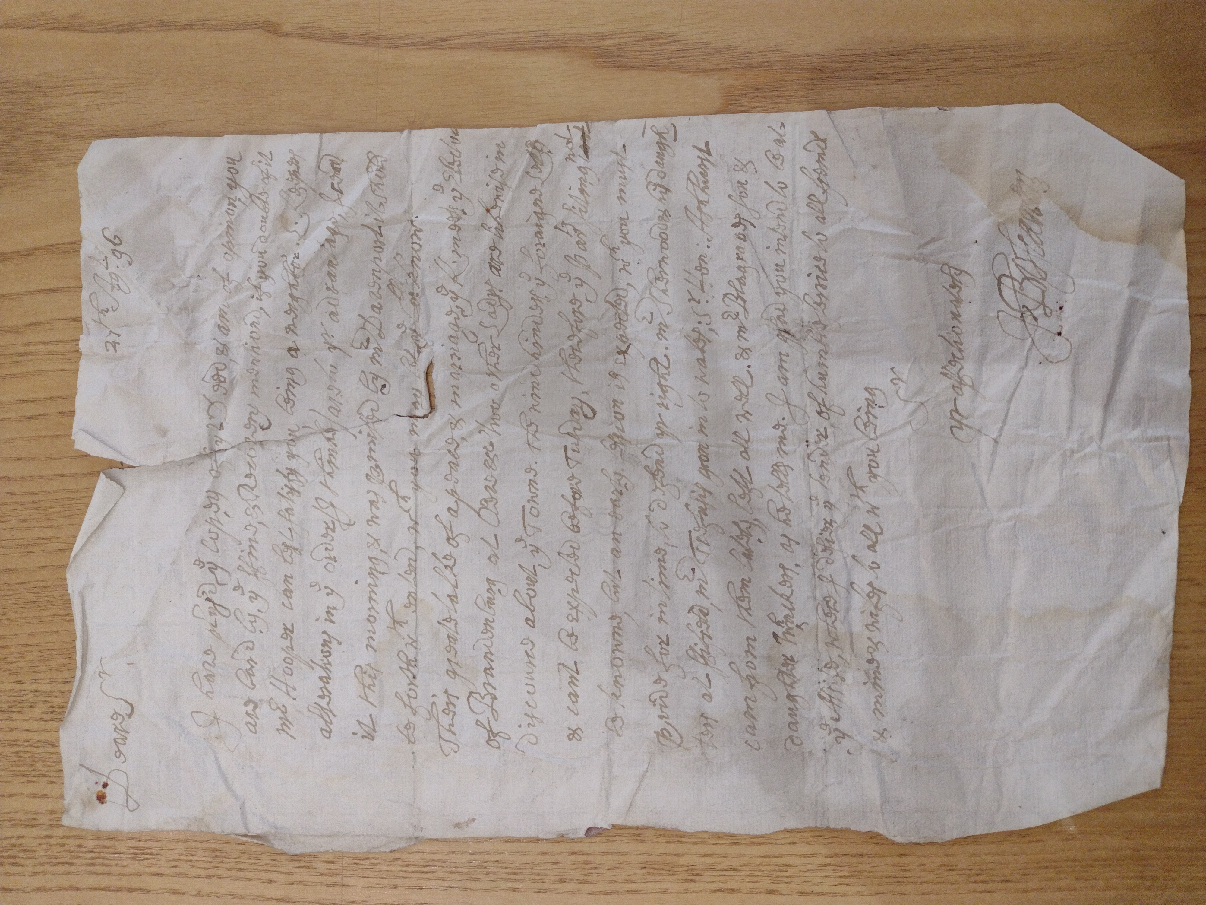 Image #1 of letter: Hugh Boscawen to Hugh Fortescue, 27 August 1696