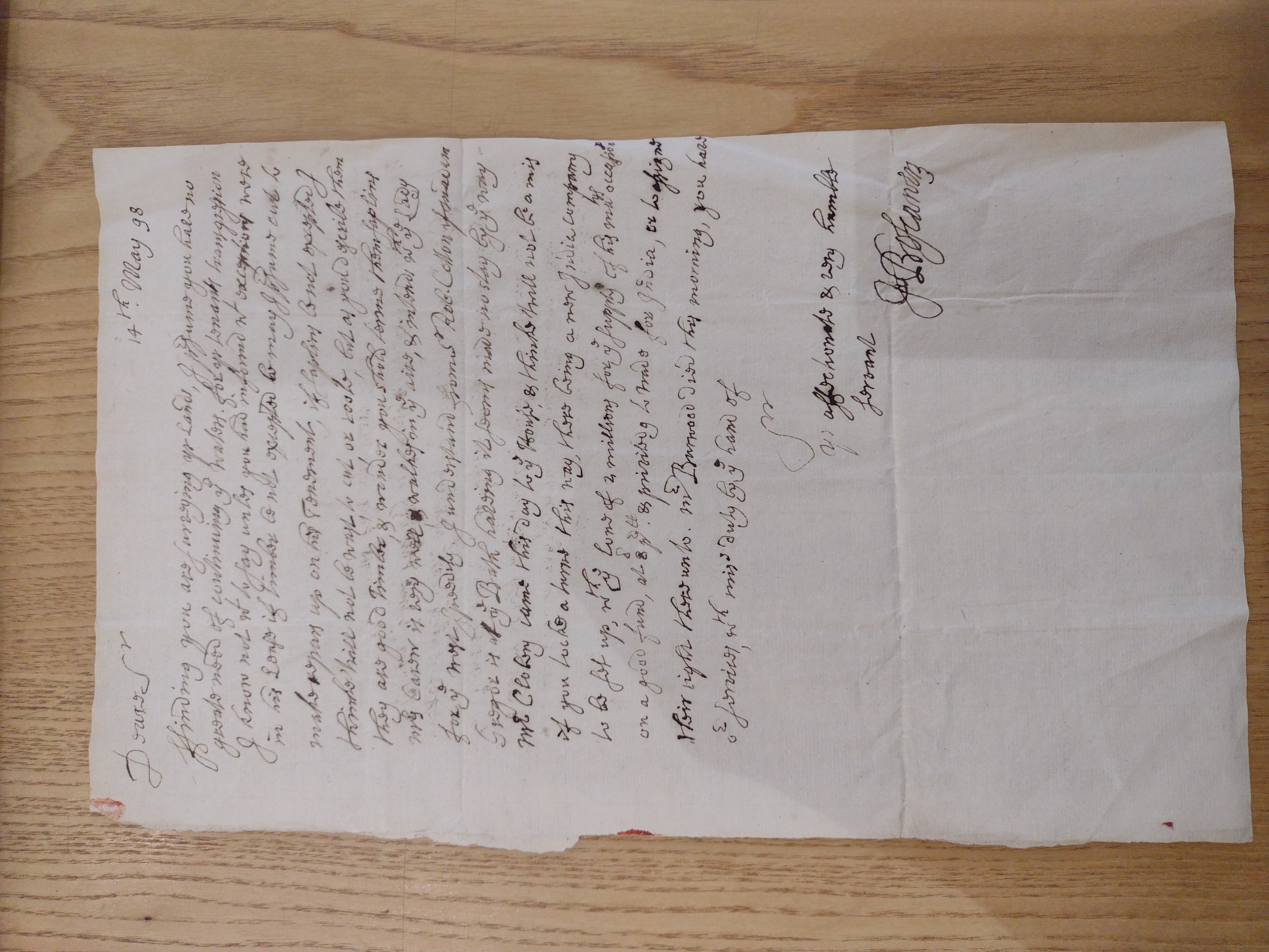 Image #1 of letter: Hugh Boscawen to Hugh Fortescue, 14 May 1698