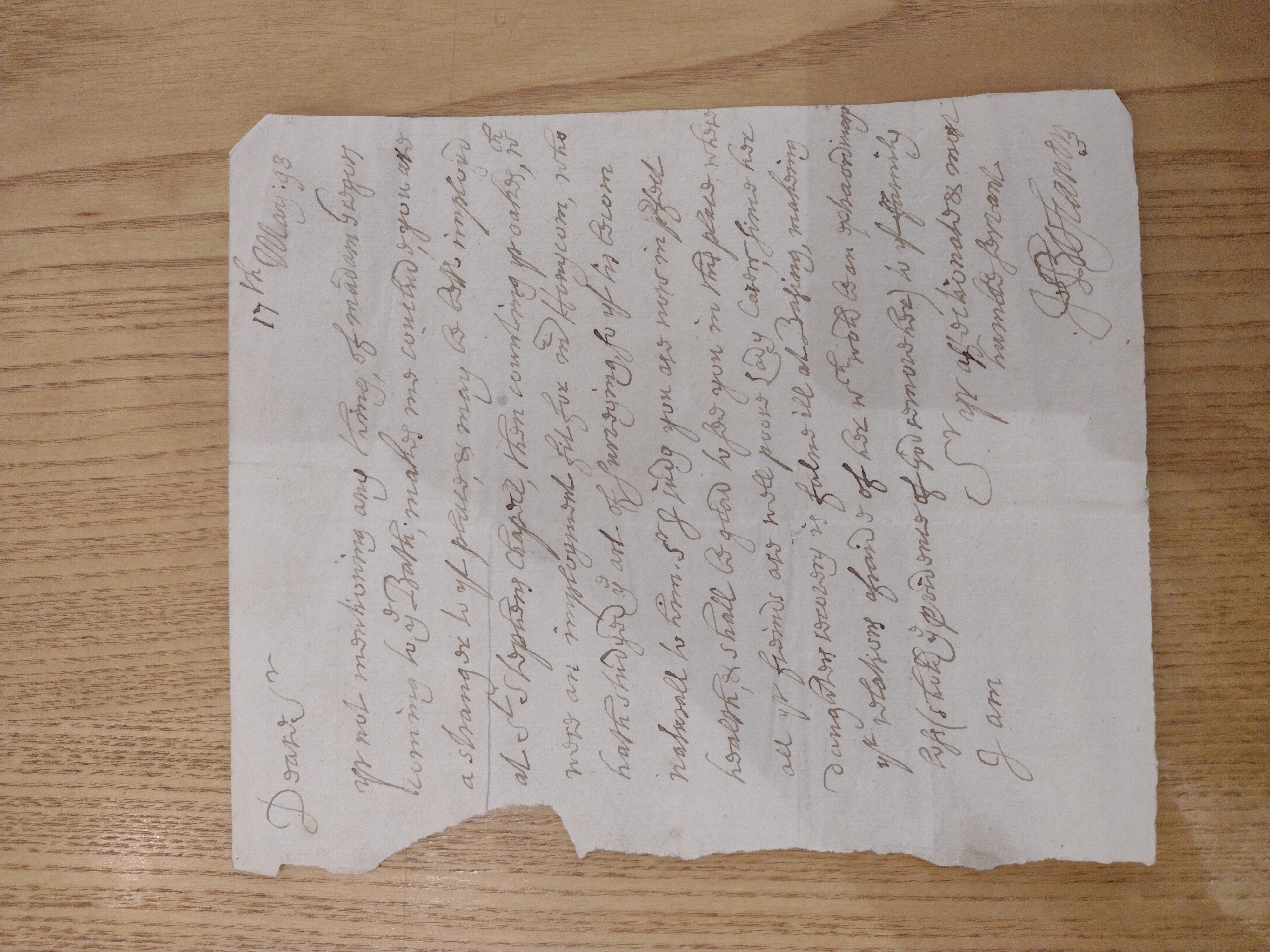 Image #1 of letter: Hugh Boscawen to Hugh Fortescue, 17 May 1698