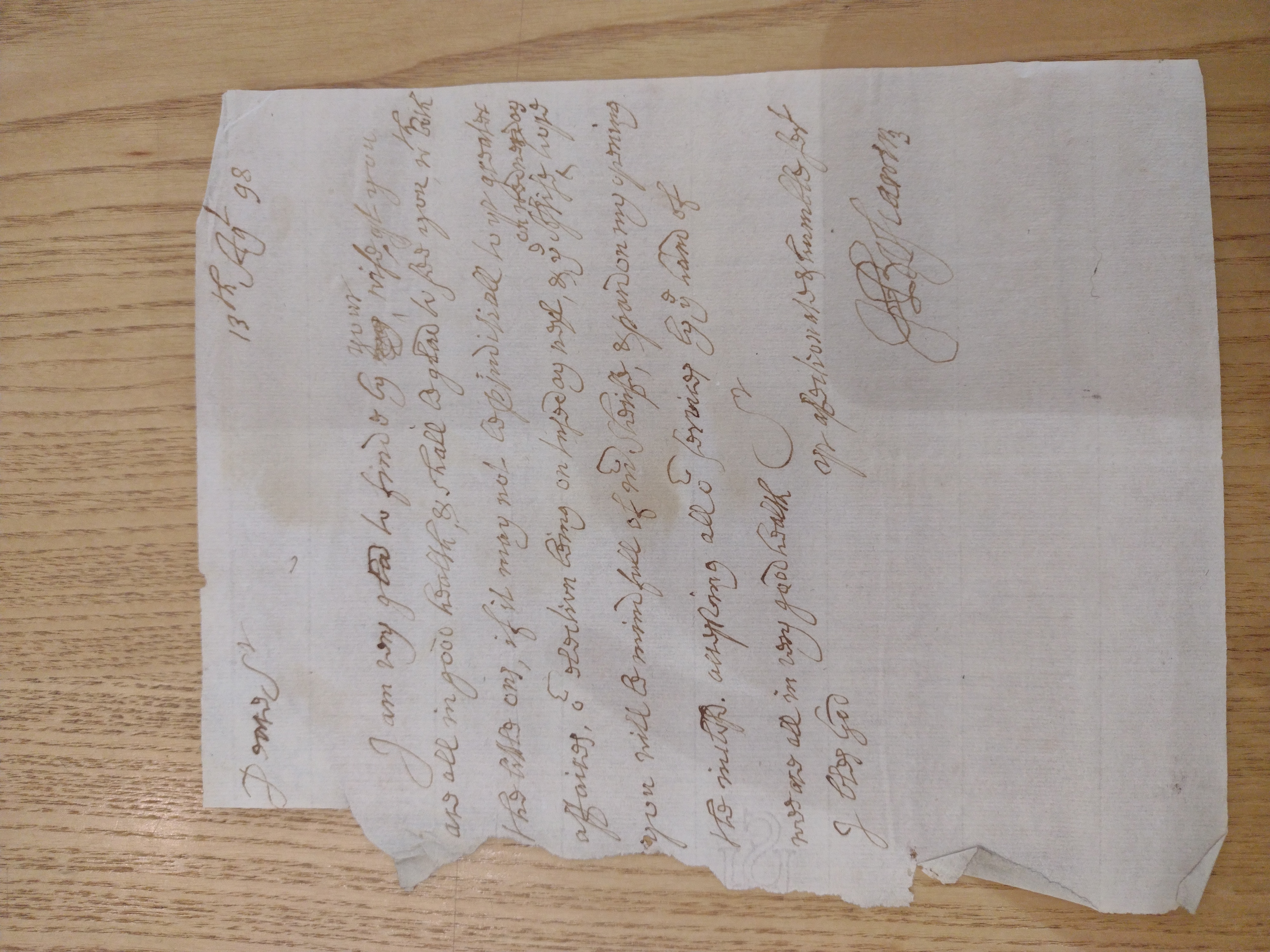Image #1 of letter: Hugh Boscawen to Hugh Fortescue, 13 August 1698