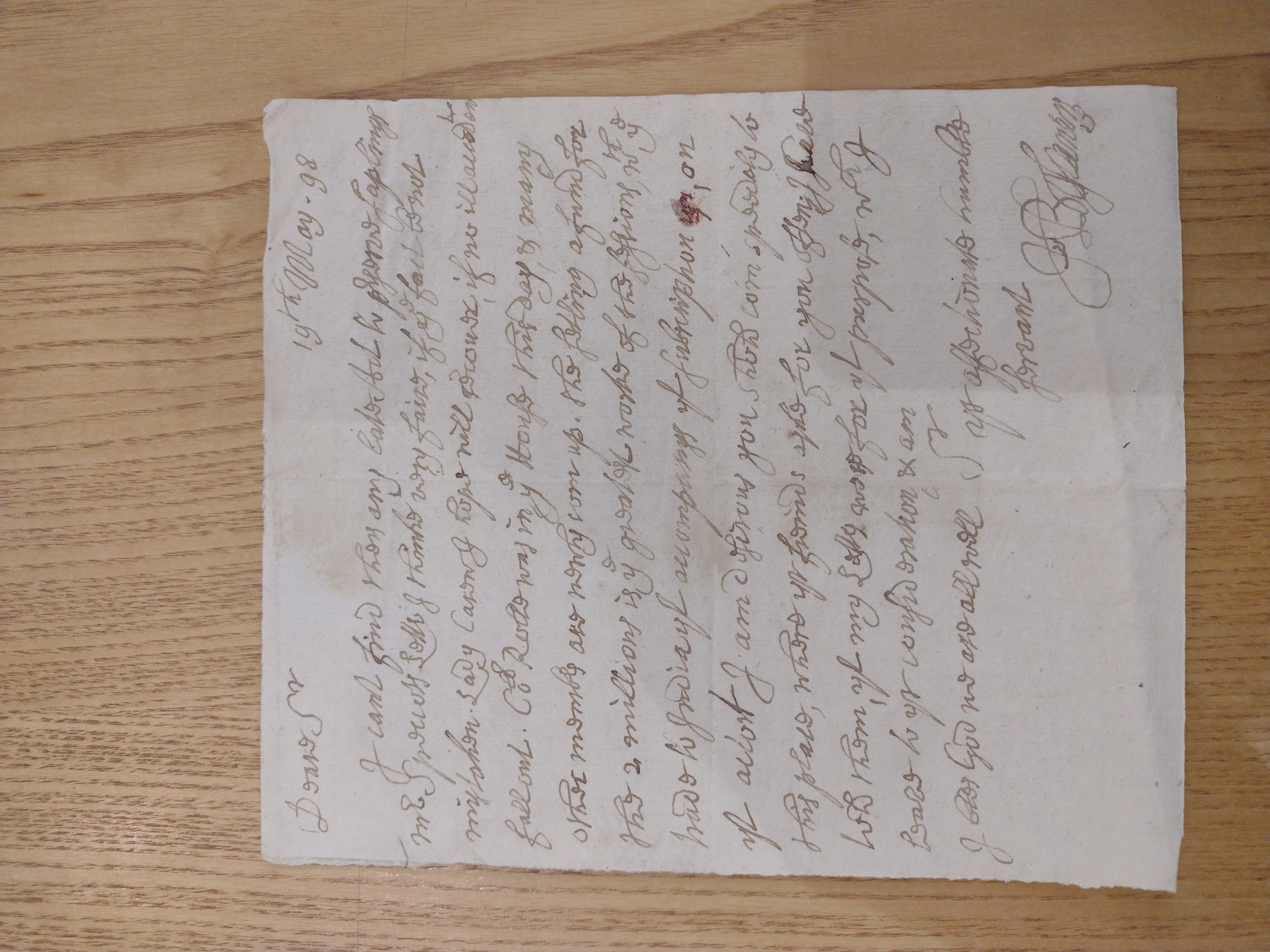 Image #1 of letter: Hugh Boscawen to Hugh Fortescue, 19 May 1698