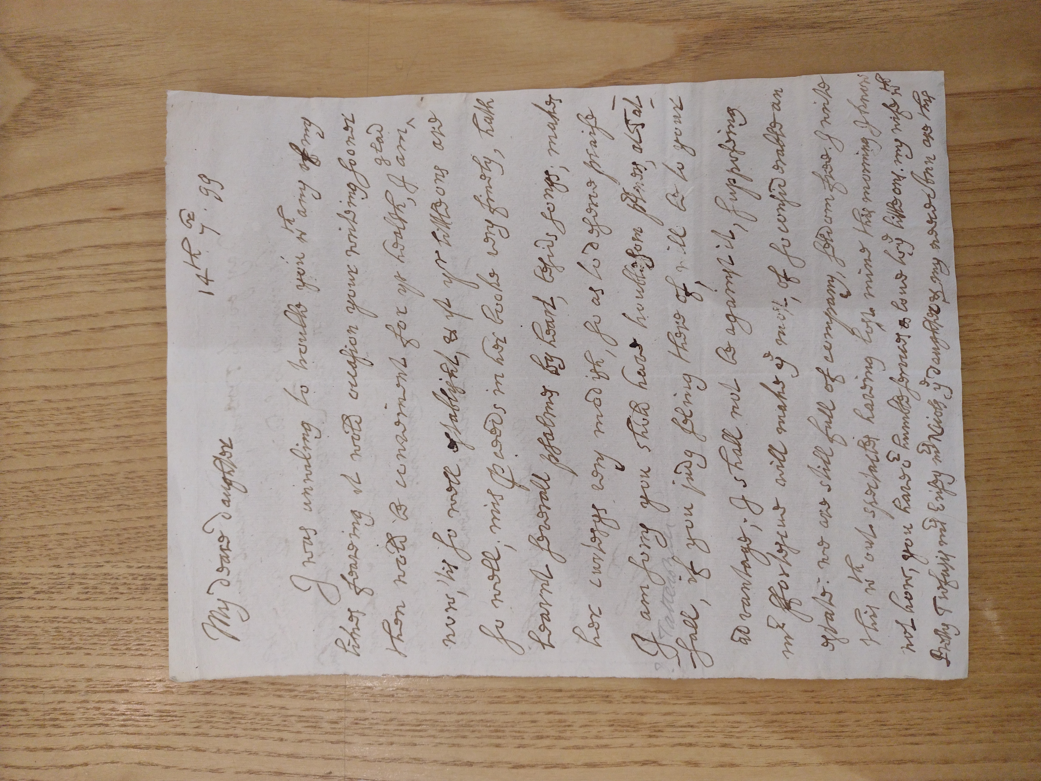 Image #1 of letter: Hugh Boscawen to Bridget Fortescue, 14 {?July} 1699