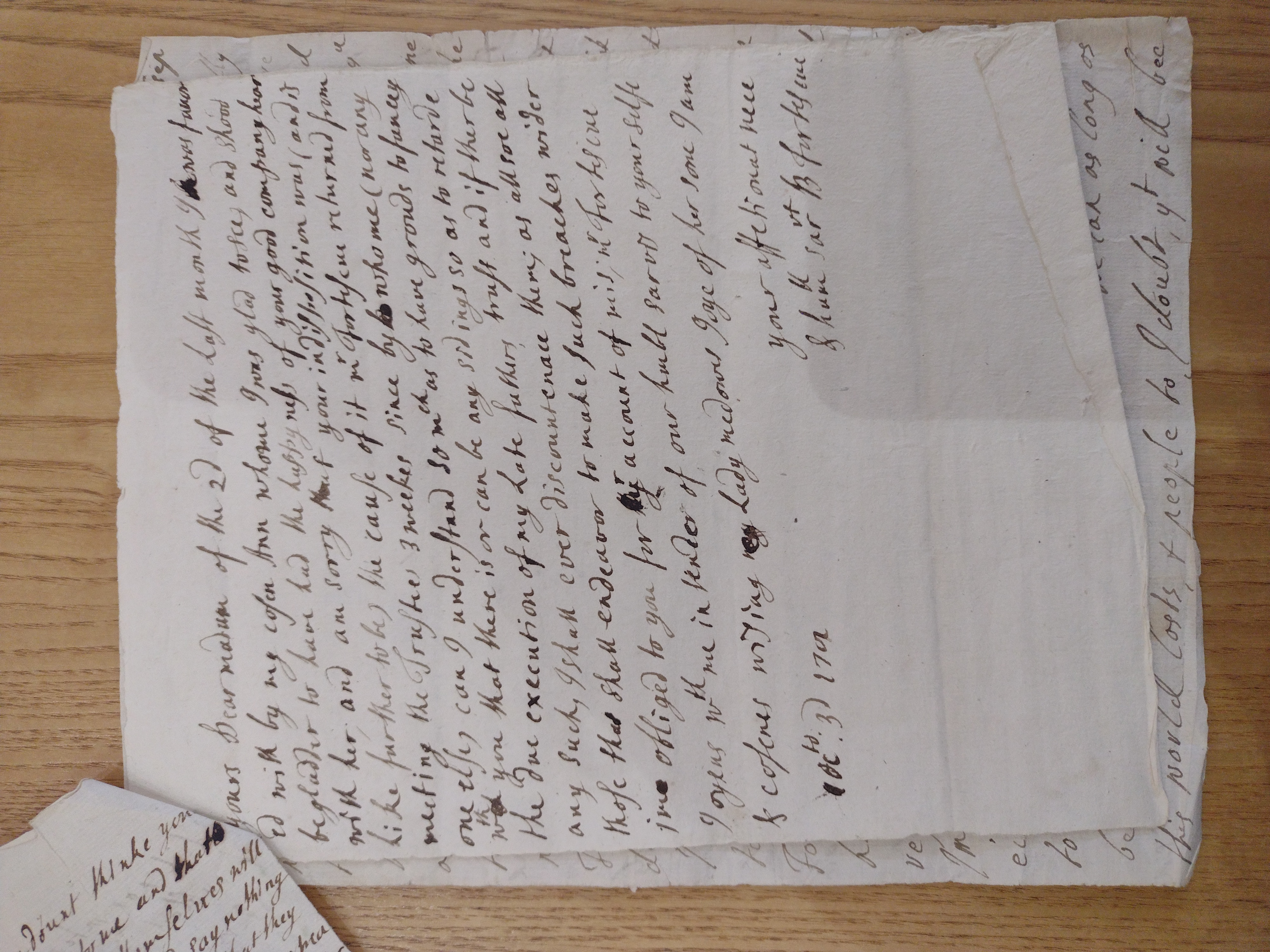 Image #1 of letter: Bridget Fortescue to J Boscawen, 3 October 1702