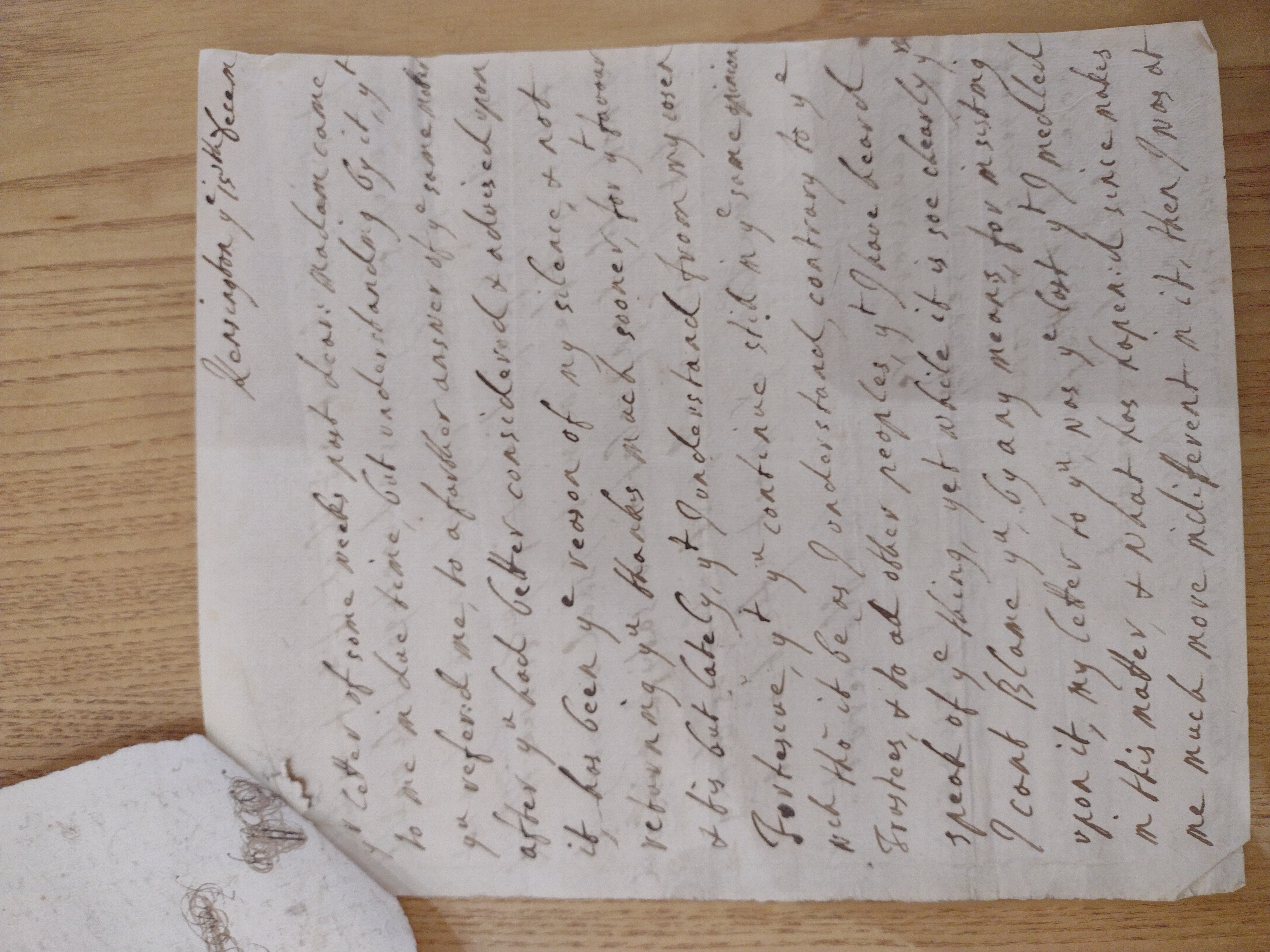 Image #1 of letter: J Boscawen to Bridget Fortescue, 15 December [?1701]