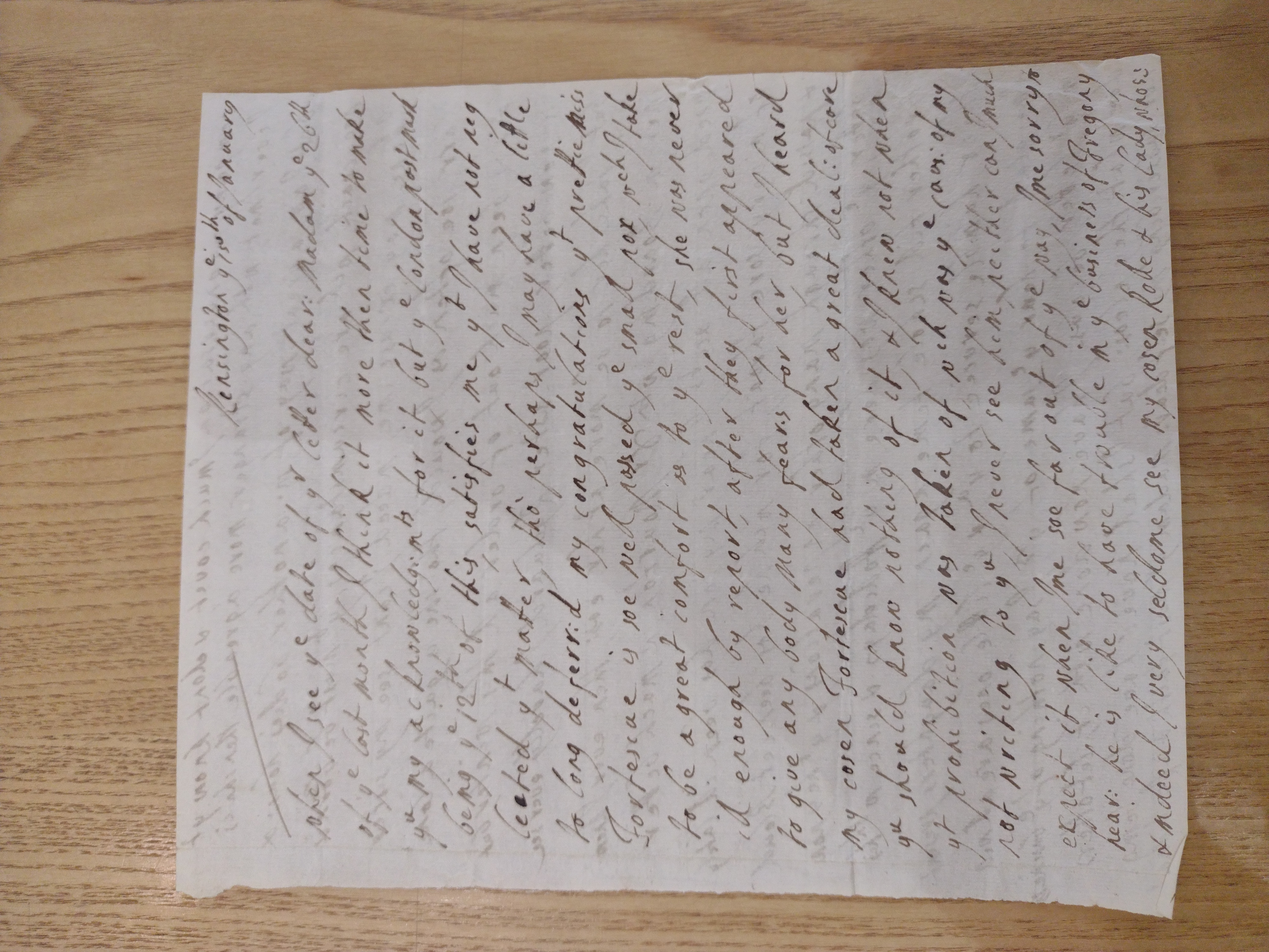 Image #1 of letter: J Boscawen to Bridget Fortescue, 15 January [?1702]