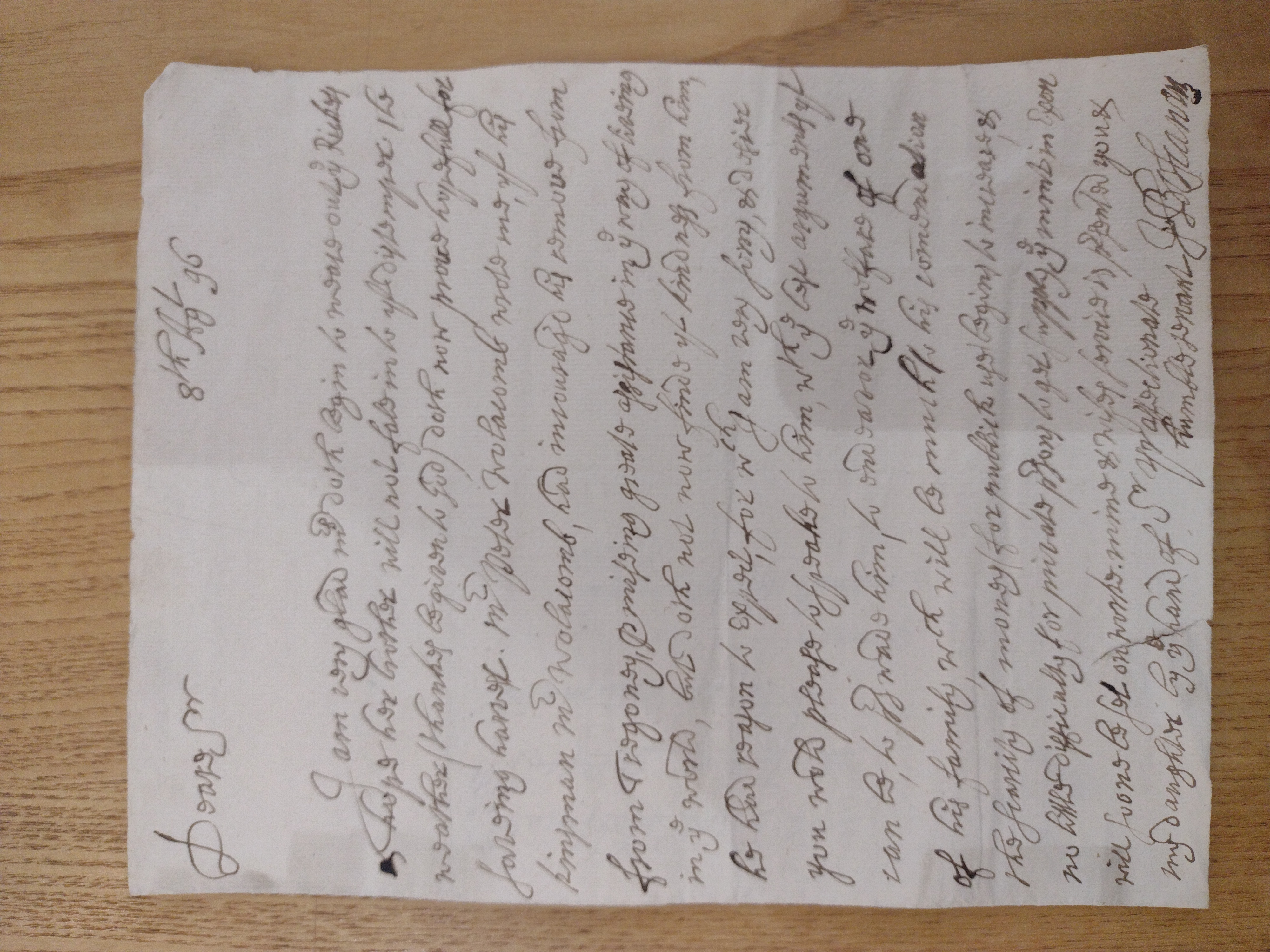 Image #1 of letter: Hugh Boscawen to Hugh Fortescue, 8 August 1696
