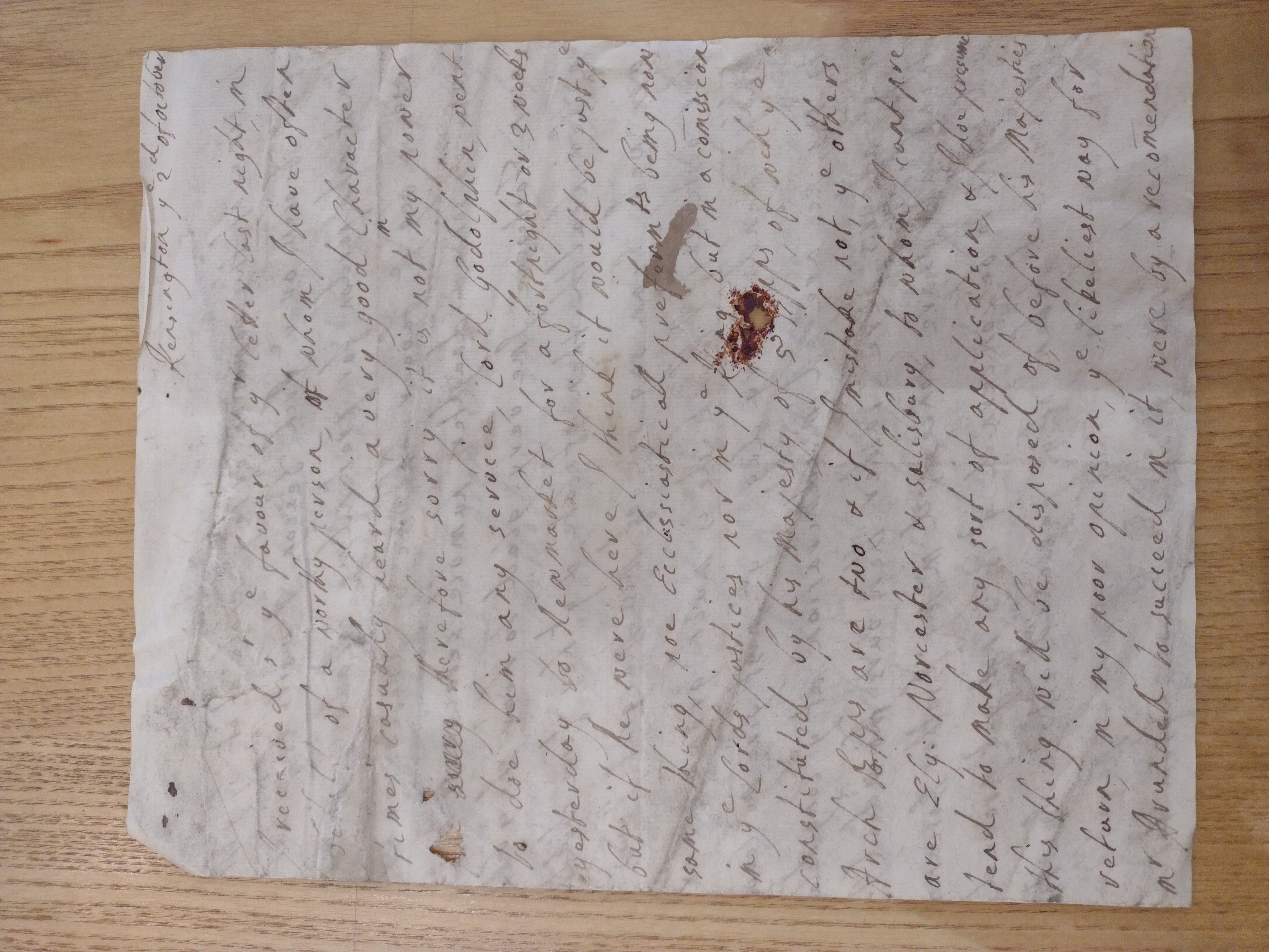 Image #1 of letter: J Boscawen to {?Hugh} Fortescue, 2 October [?1701]