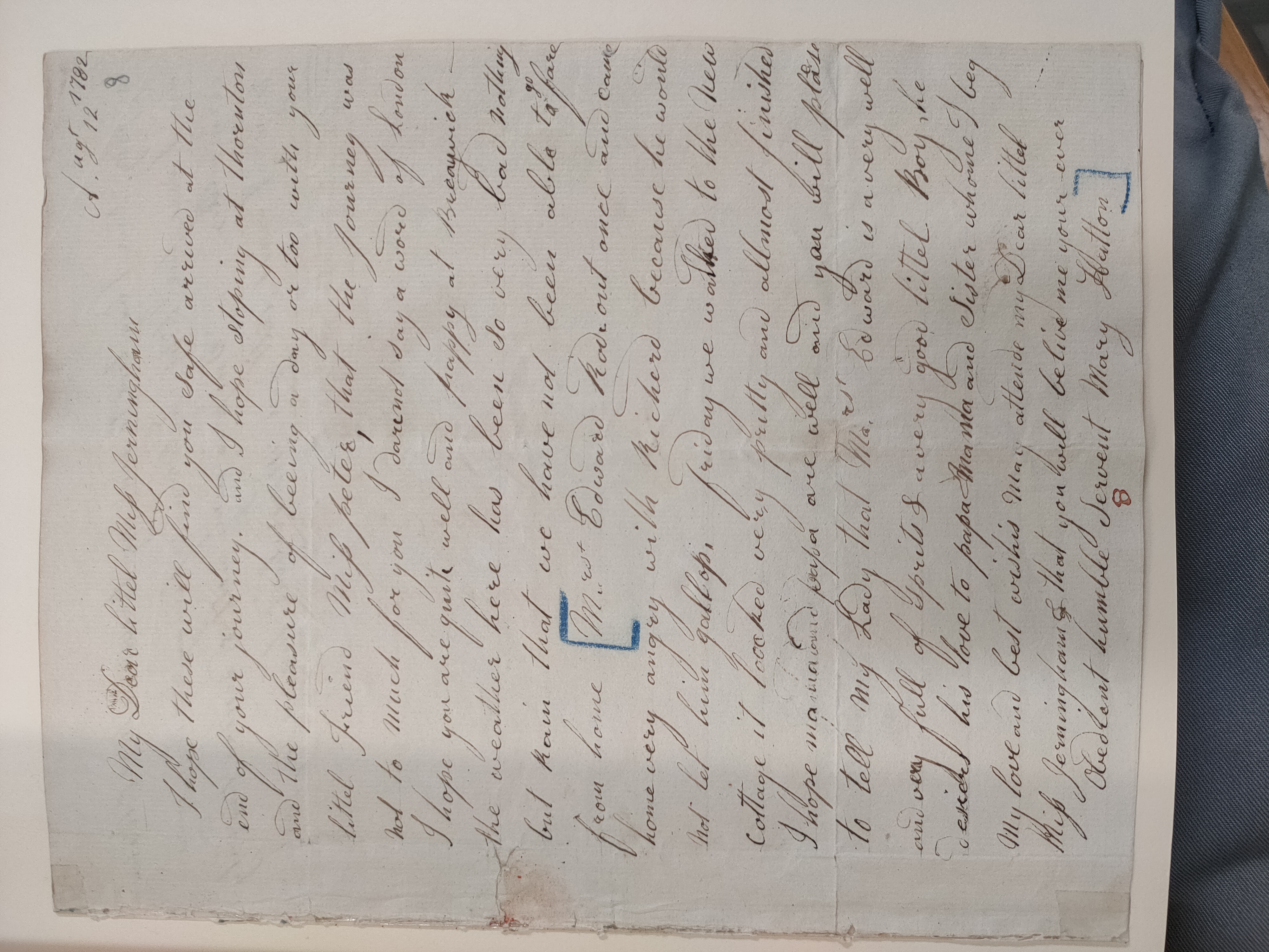 Image #1 of letter: Mary Hatton to Charlotte Jerningham, 12 August 1782