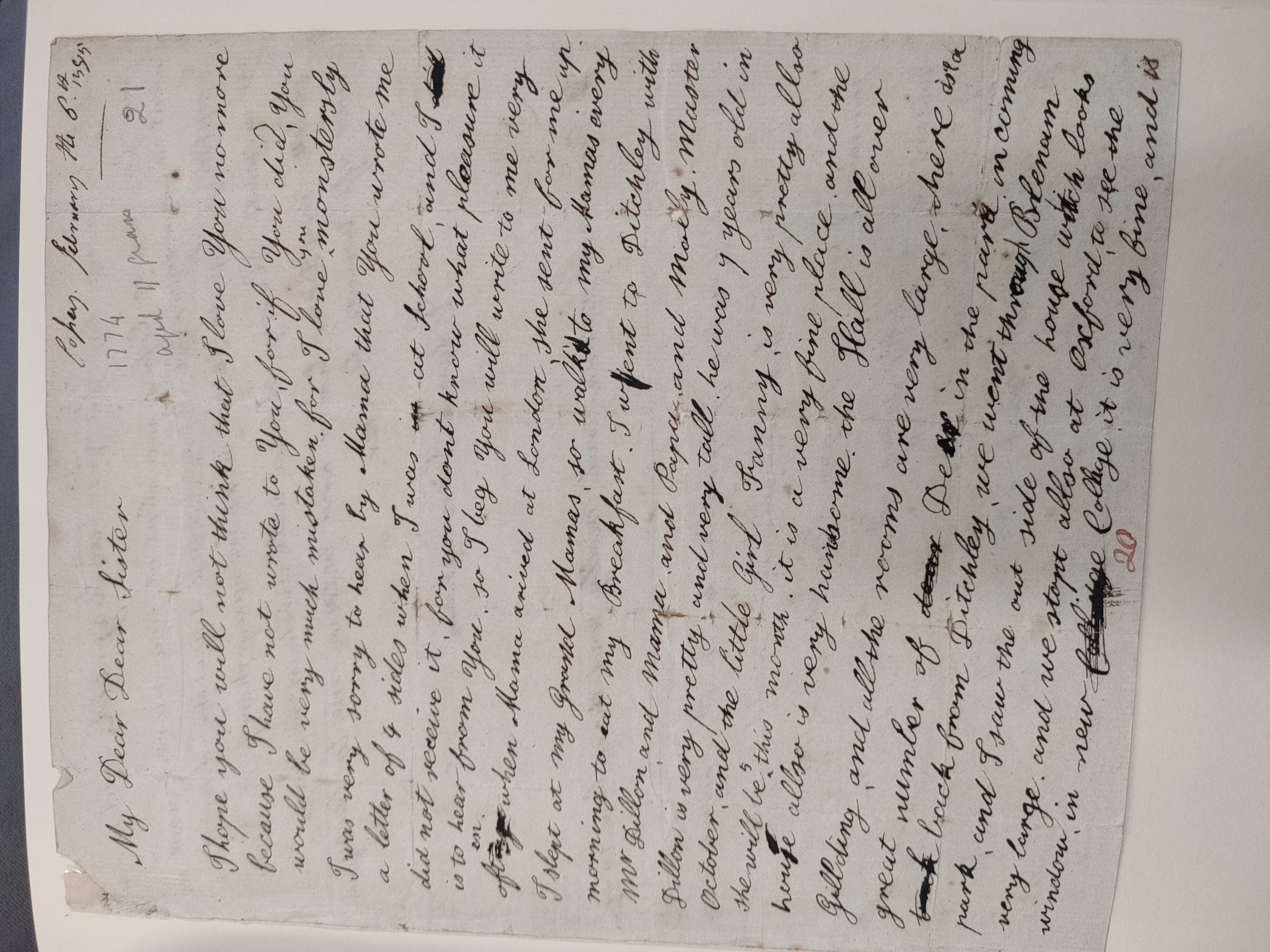 Image #1 of letter: Edward Jerningham (the younger) to Charlotte Jerningham, 6 Feb 1785
