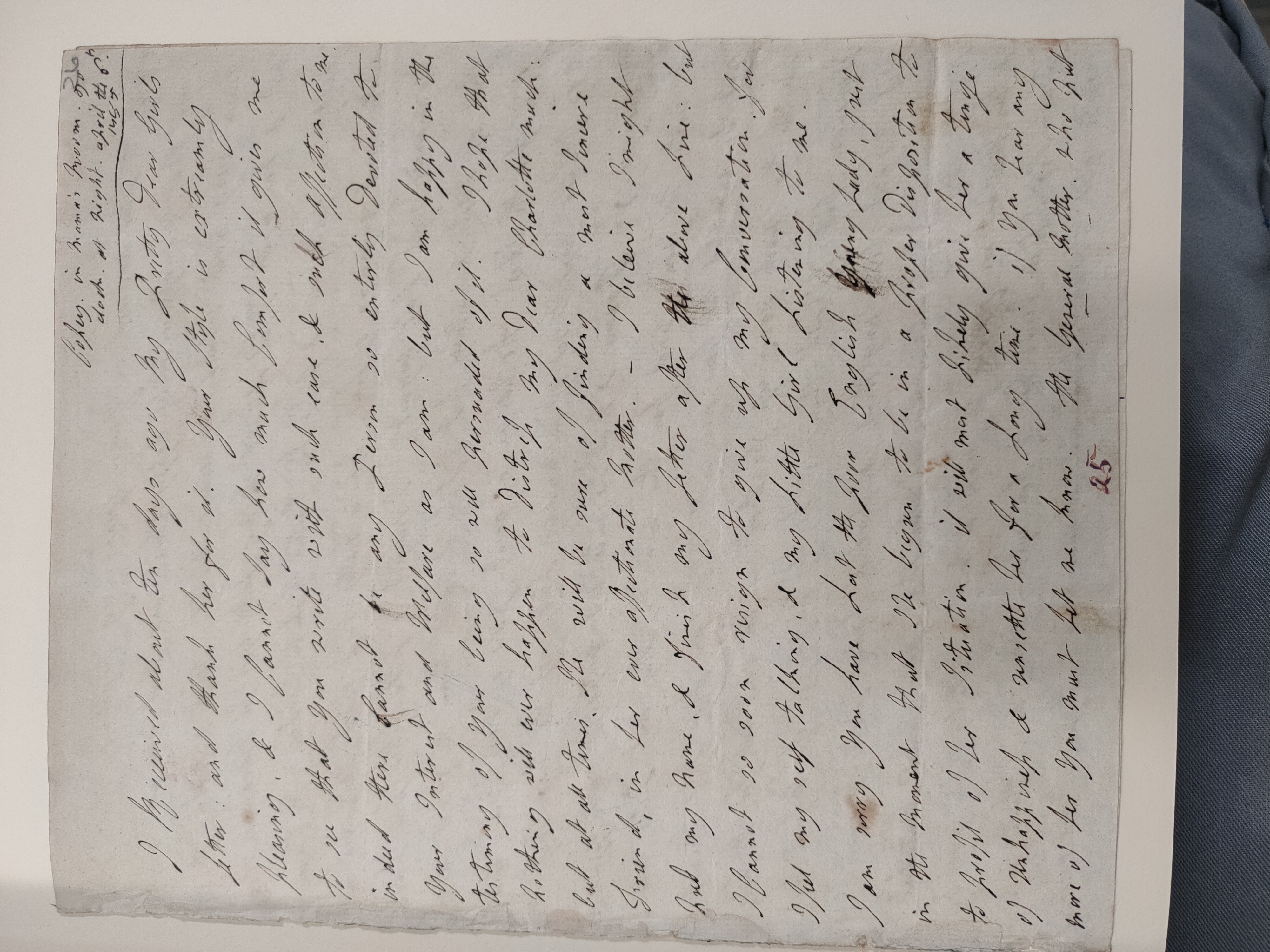 Image #1 of letter: Lady Frances Jerningham to Charlotte Jerningham, 6 April 1785