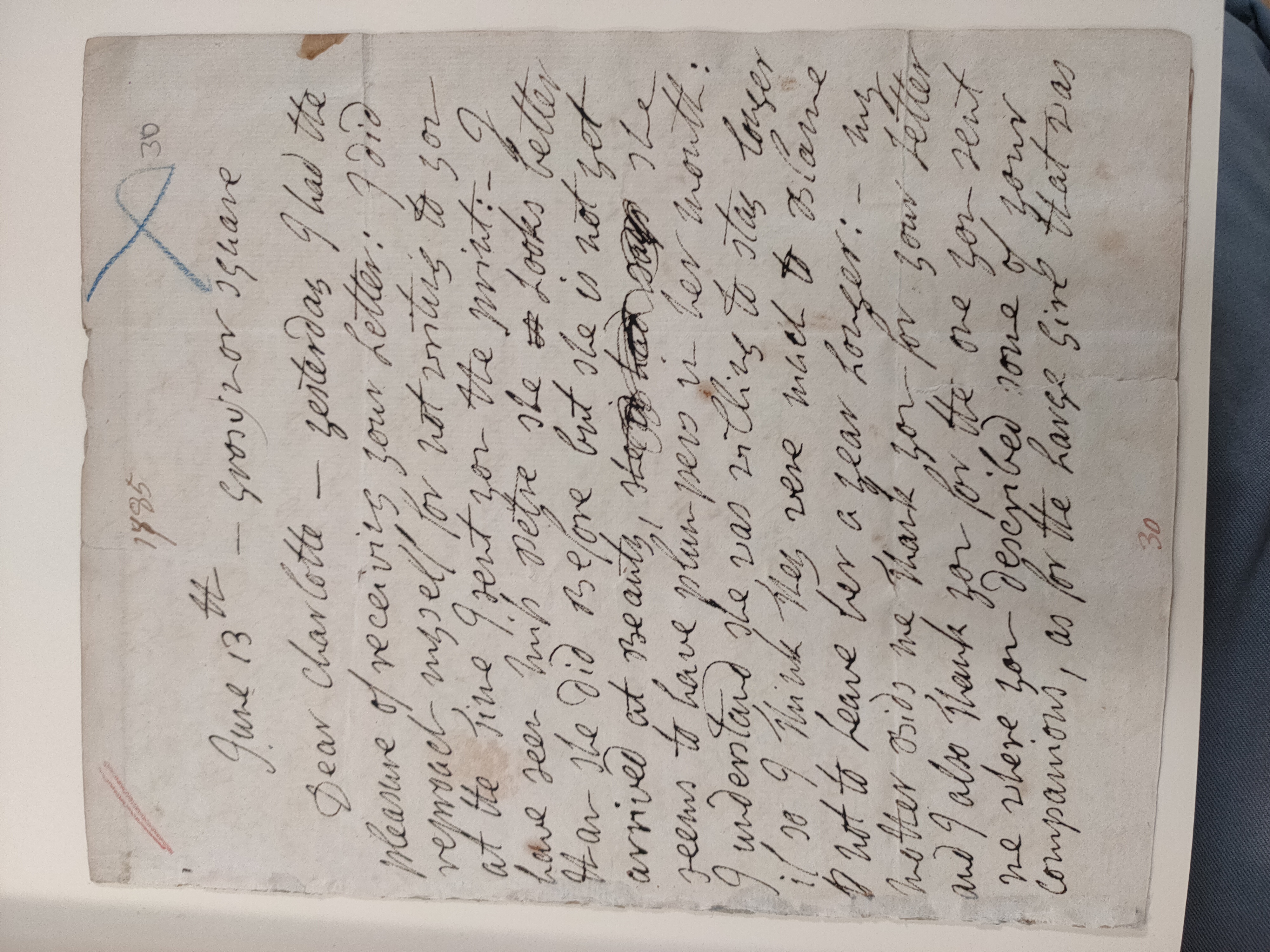 Image #1 of letter: Edward Jerningham (the poet) to Charlotte Jerningham, 13 June 1785
