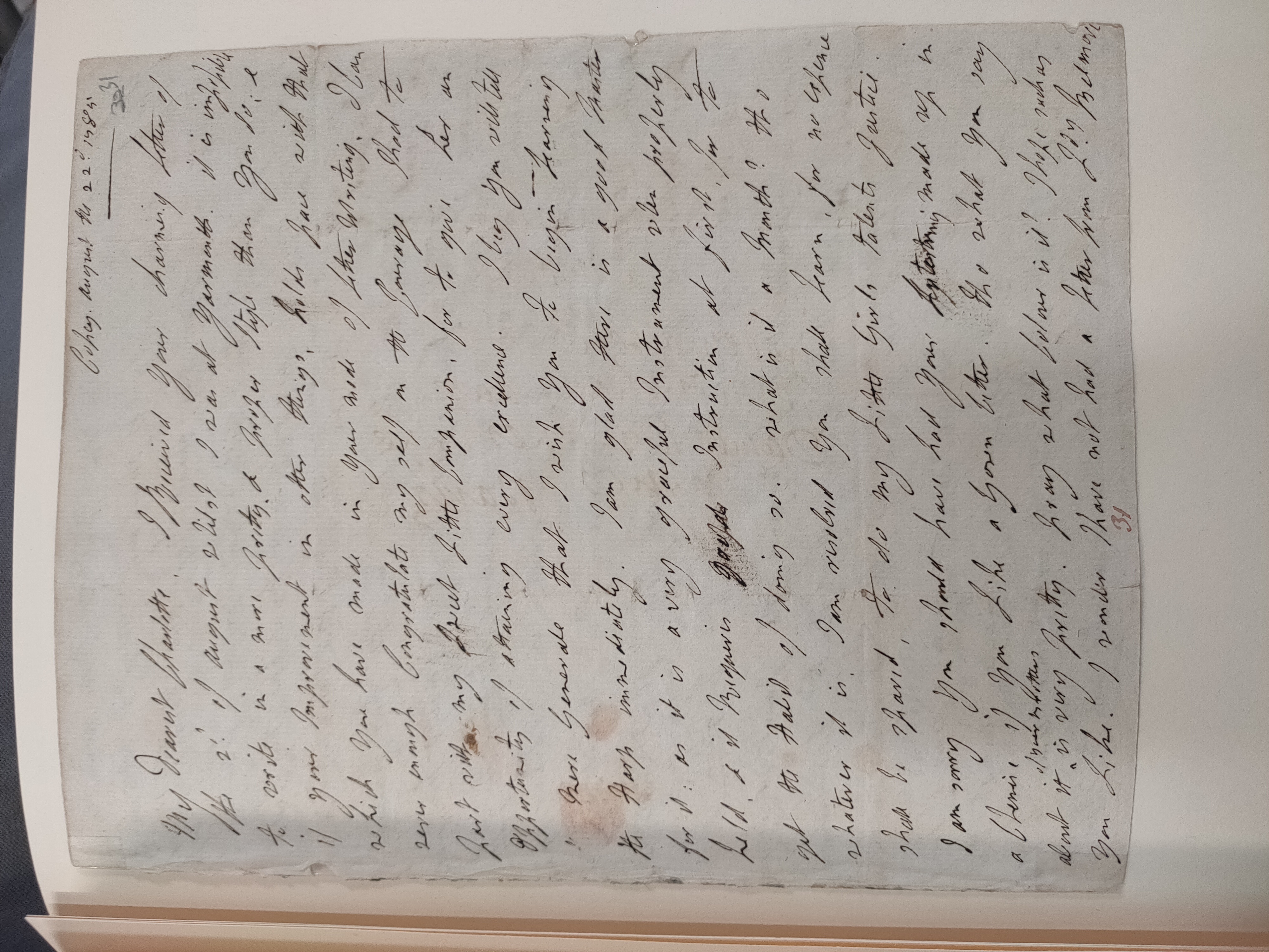 Image #1 of letter: Lady Frances Jerningham to Charlotte Jerningham, 22 August 1785