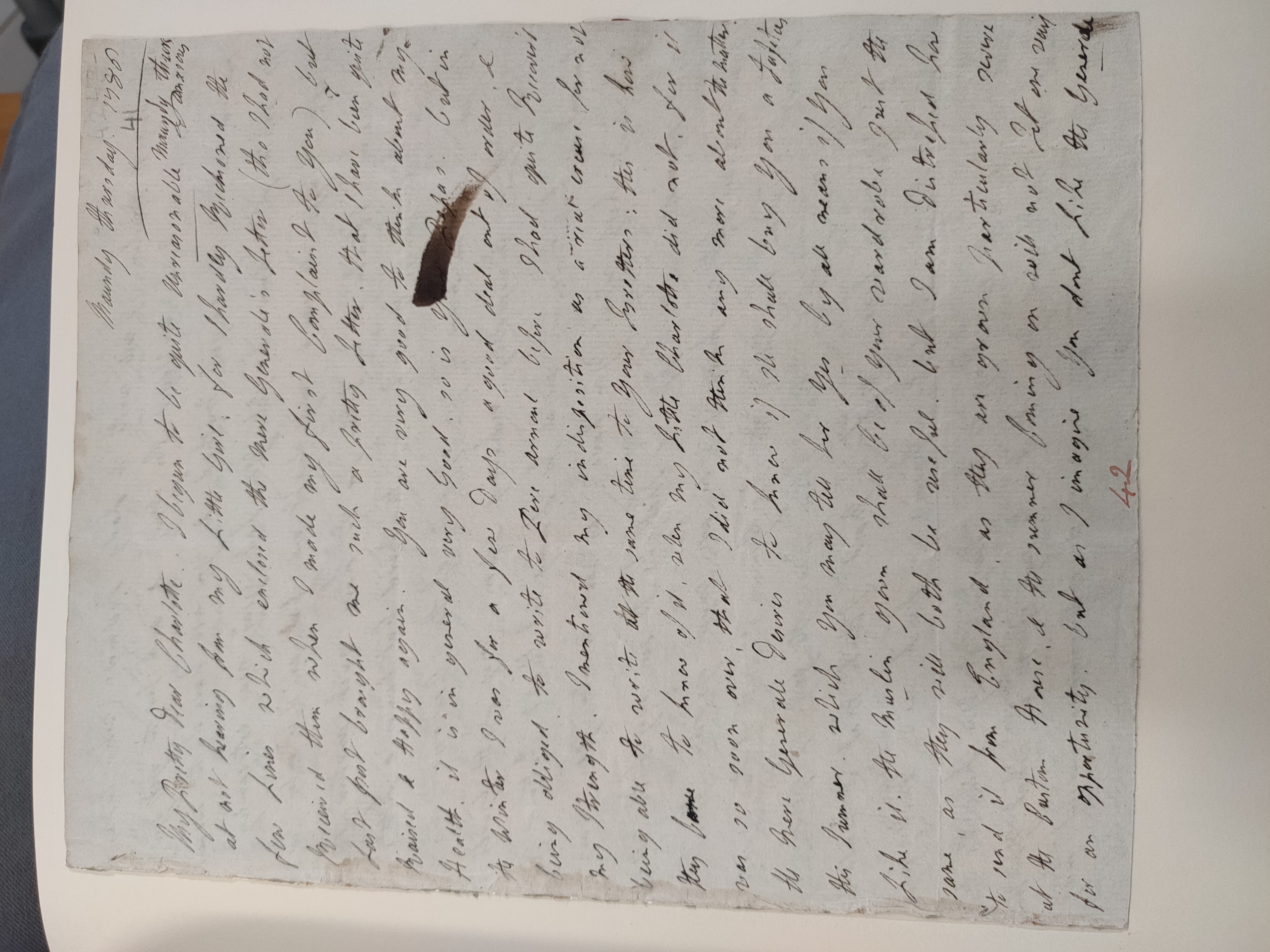 Image #1 of letter: Lady Frances Jerningham to Charlotte Jerningham, Maundy Thursday 1786