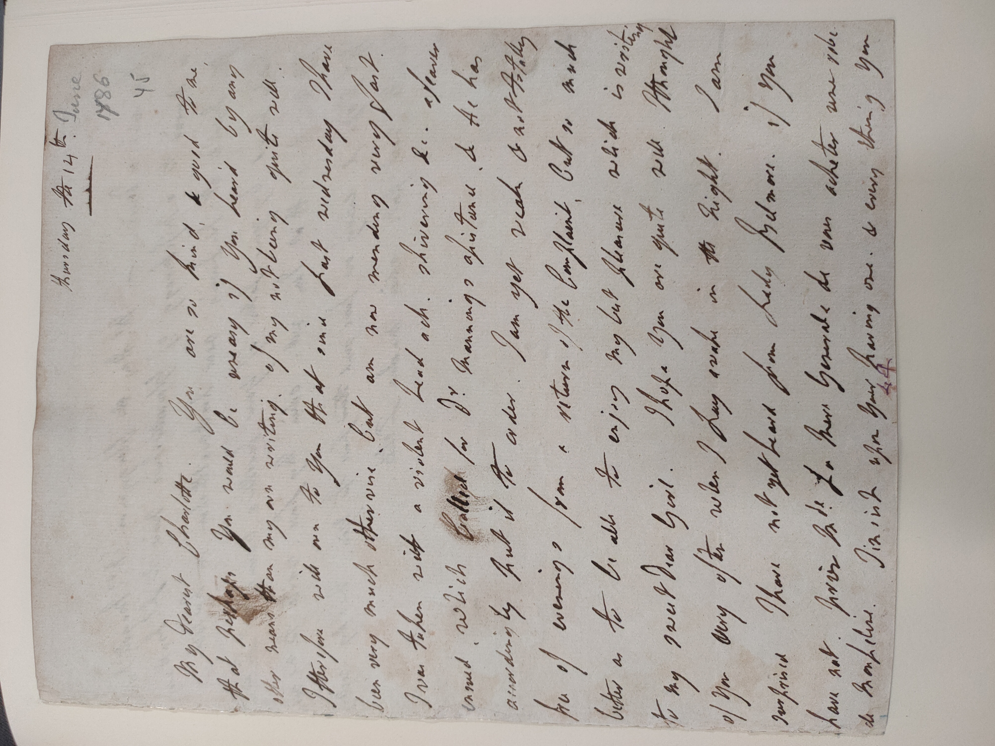 Image #1 of letter: Lady Frances Jerningham to Charlotte Jerningham, 14 June 1786