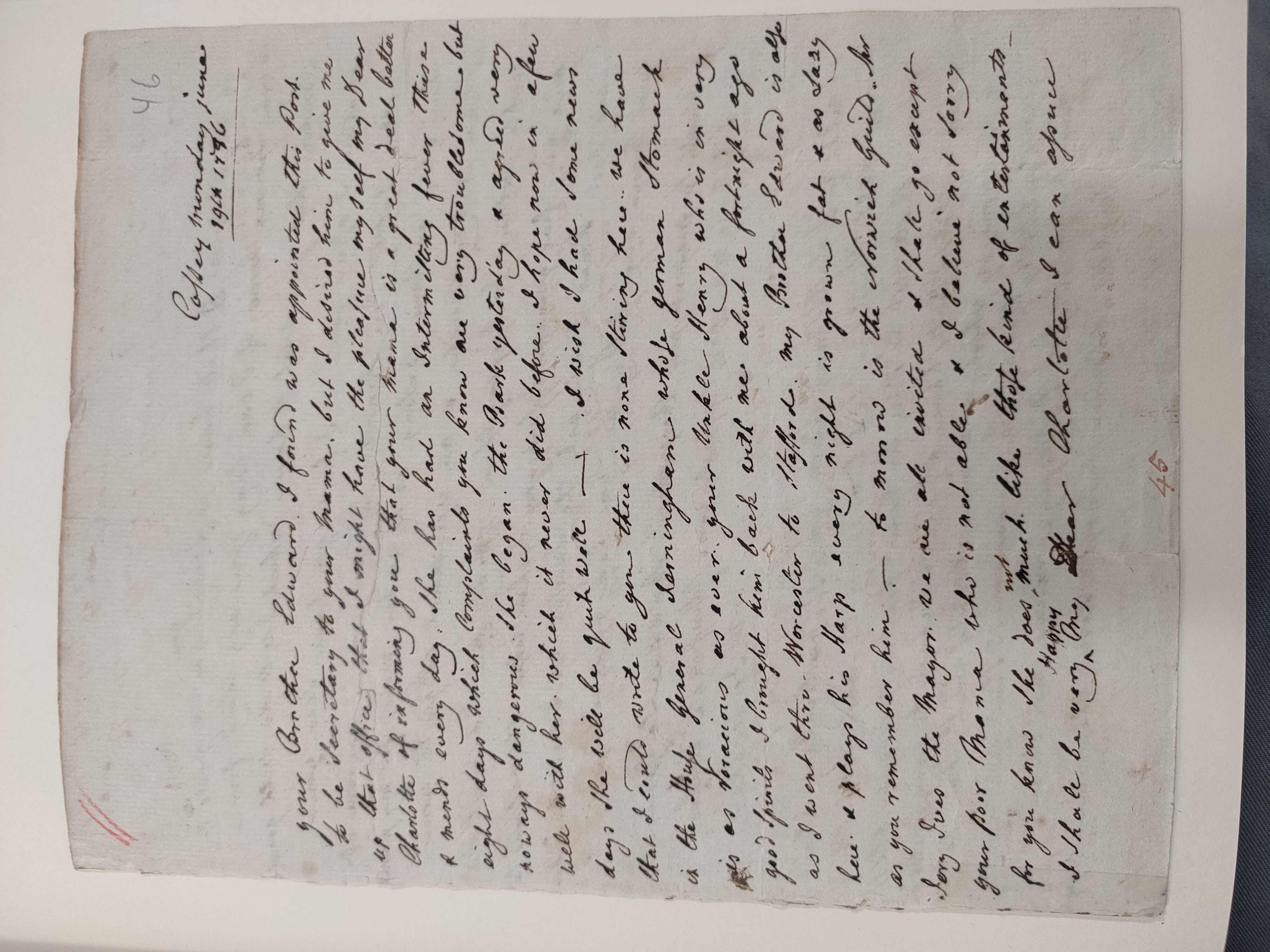 Image #1 of letter: Sir William Jerningham to Charlotte Jerningham, 14 June 1786