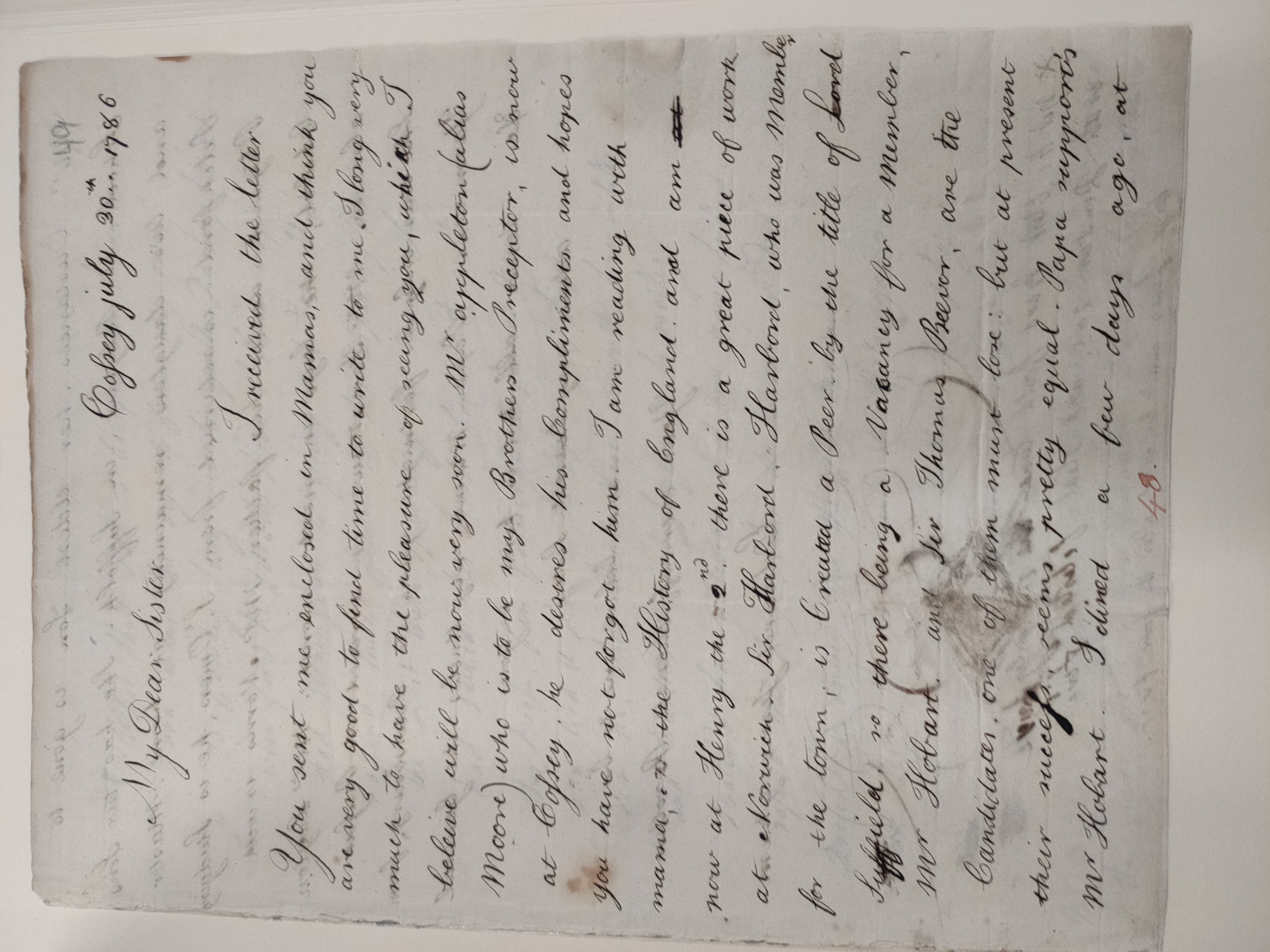 Image #1 of letter: Edward Jerningham (the younger) to Charlotte Jerningham, 20 July 1786