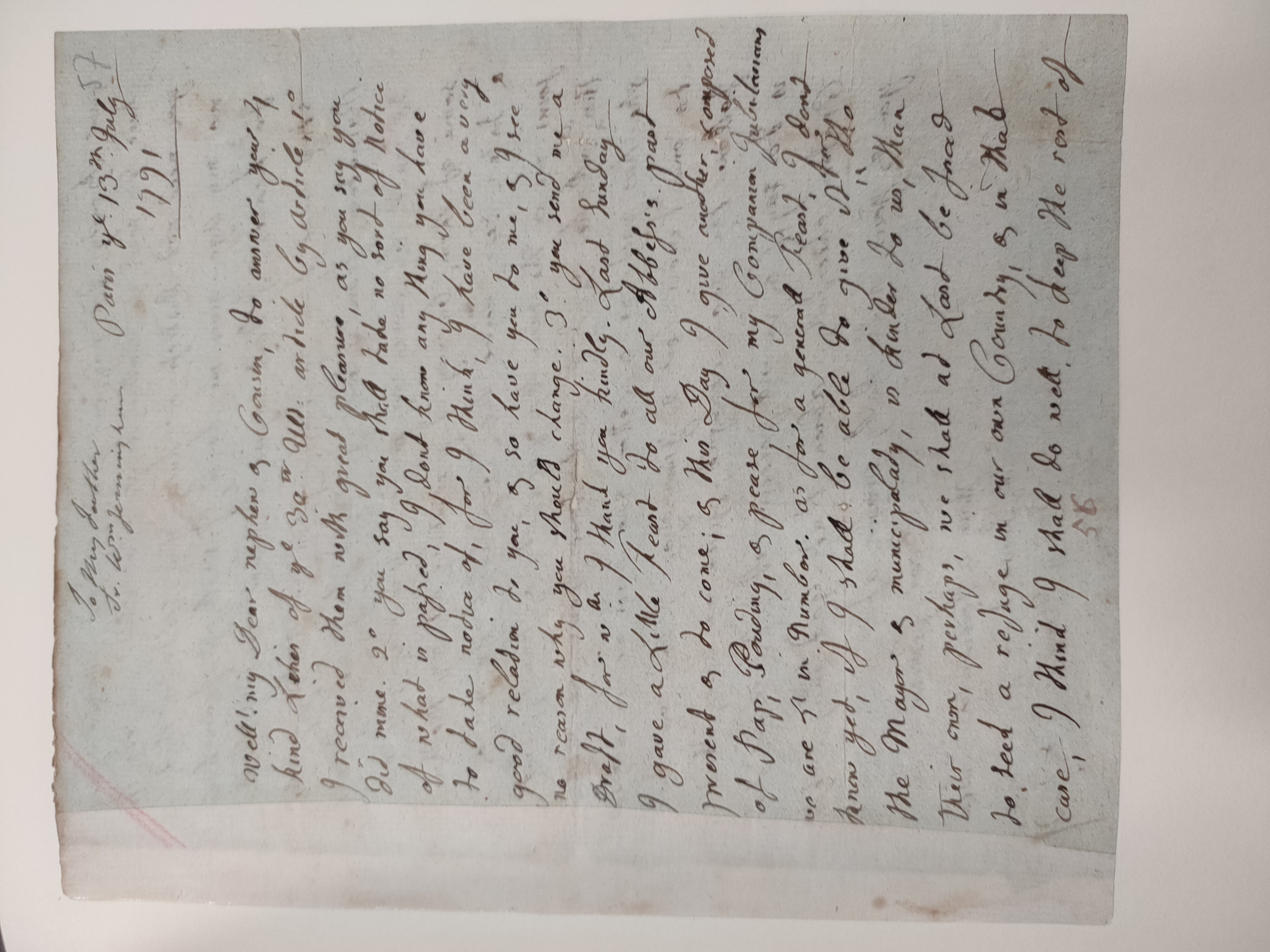 Image #1 of letter: Lady Anastasia Stafford to Sir William Jerningham, 13 July 1791