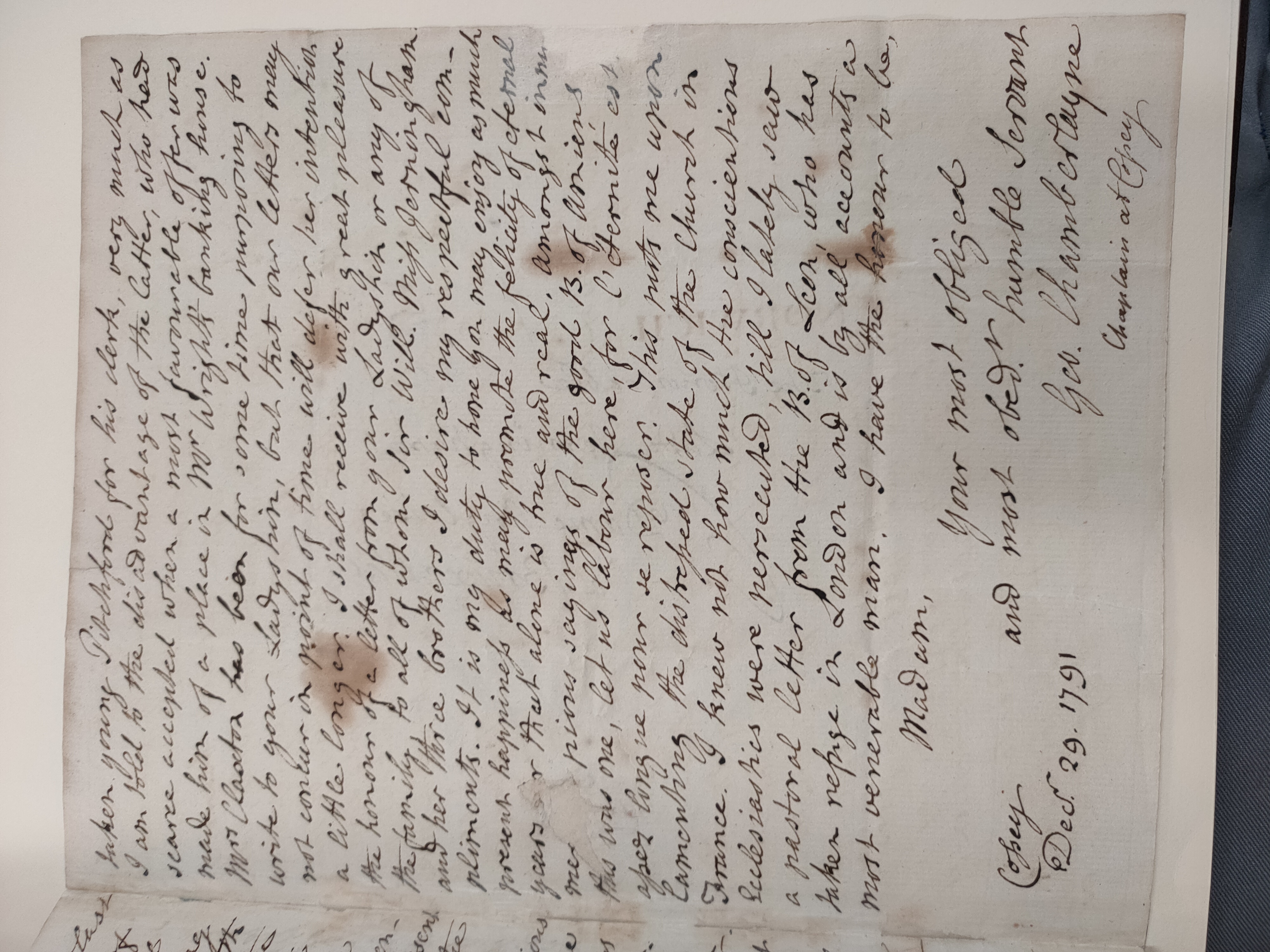 Image #3 of letter: George Chamberlayne to Lady Jerningham, 29 December 1791