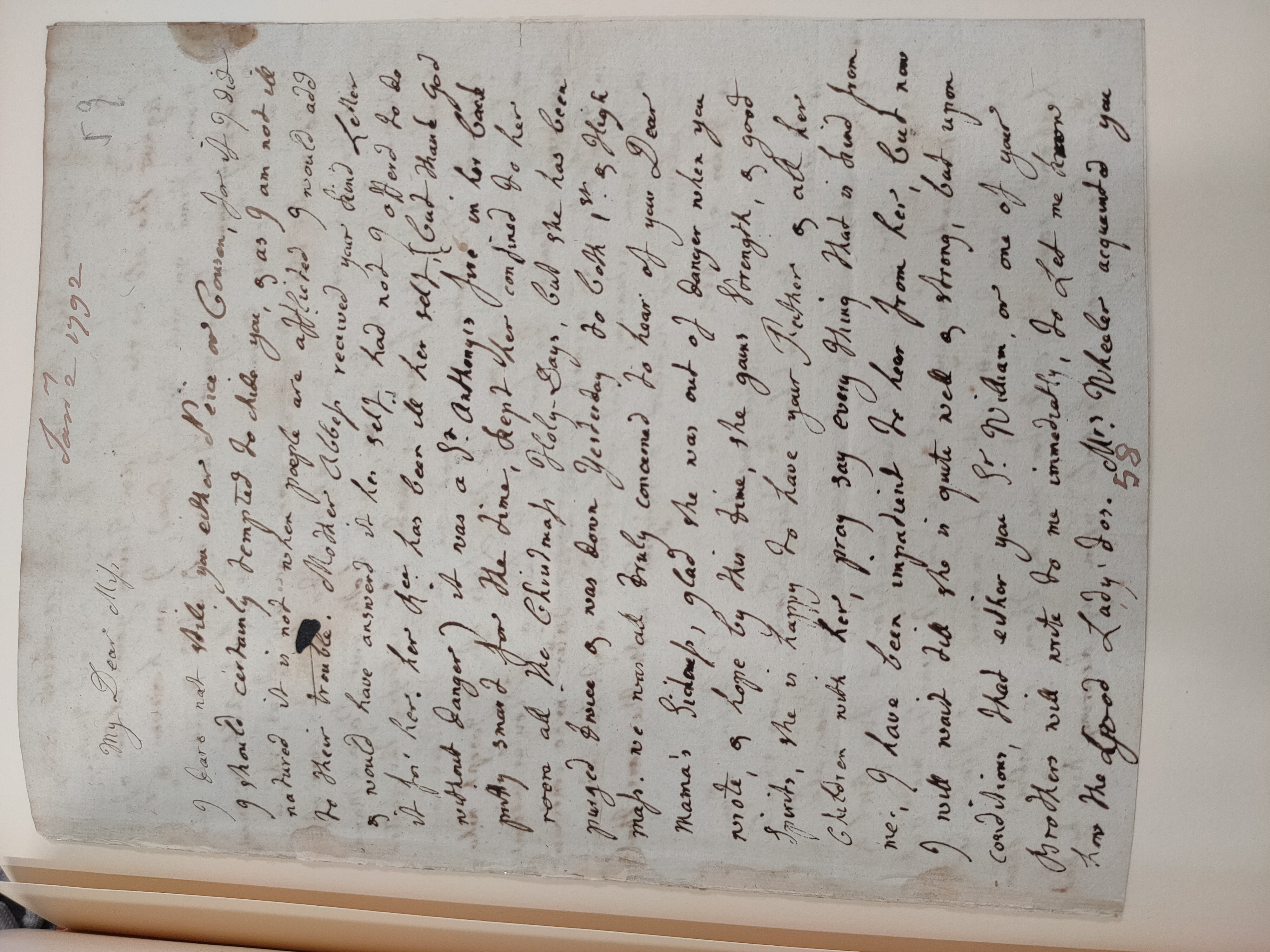 Image #1 of letter: Lady Anastasia Stafford to Charlotte Jerningham, 2 January 1792